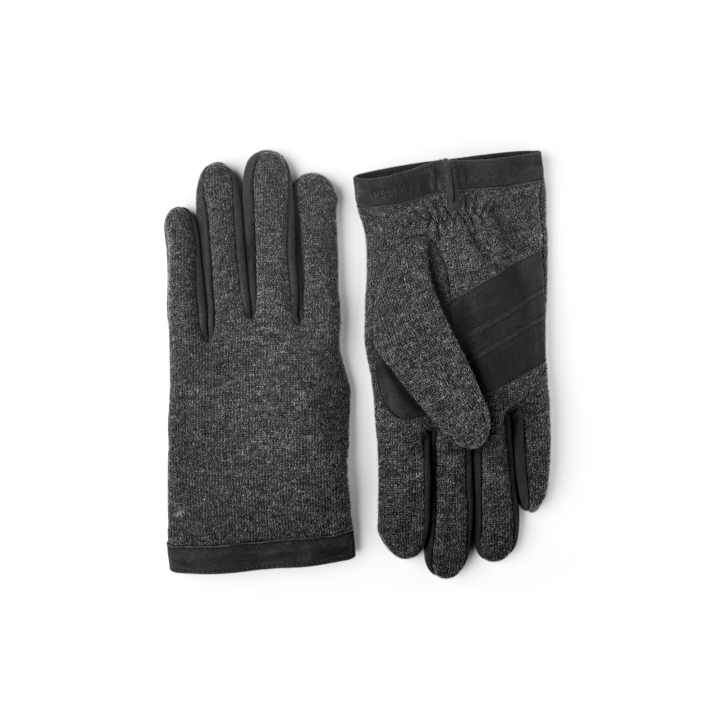 Dark gray wool jersey glove with suede details
 (1 of 5)