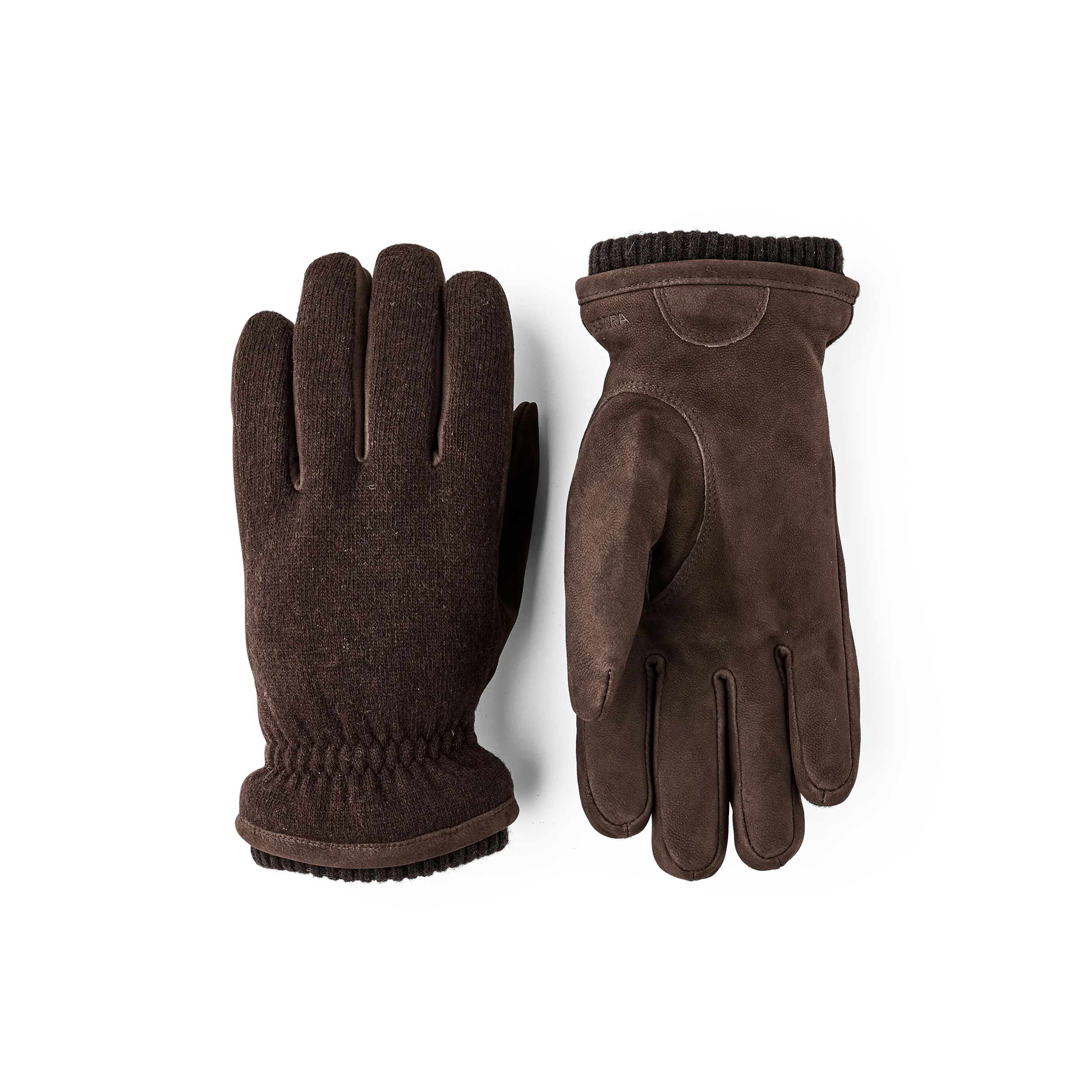 Dark brown machine-sewn goat nubuck glove with wool jersey back
(1 of 4)