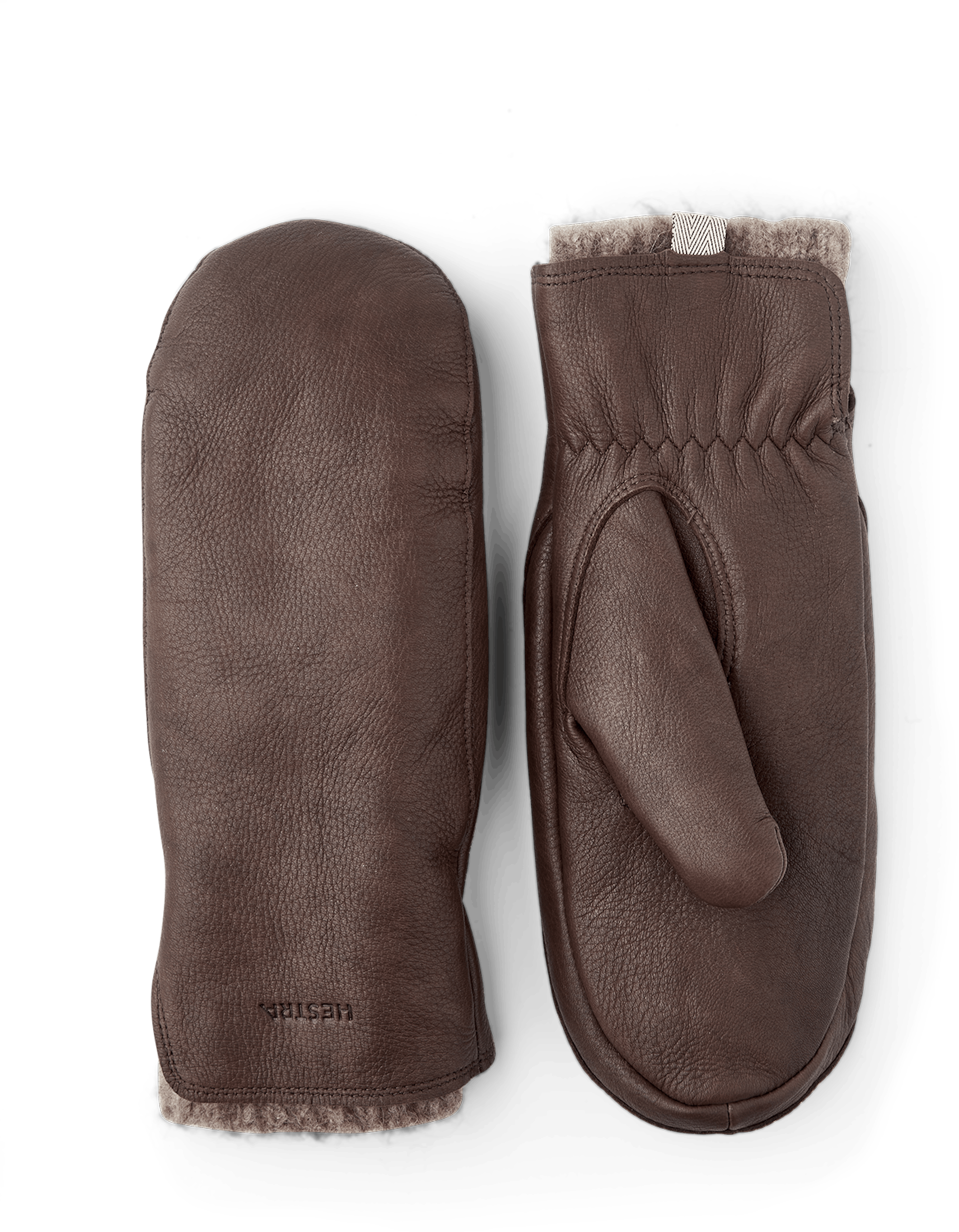 Brauner Fausthandschuh aus Hirschleder mit verlängertem Wollfutter
(1 oder 8)