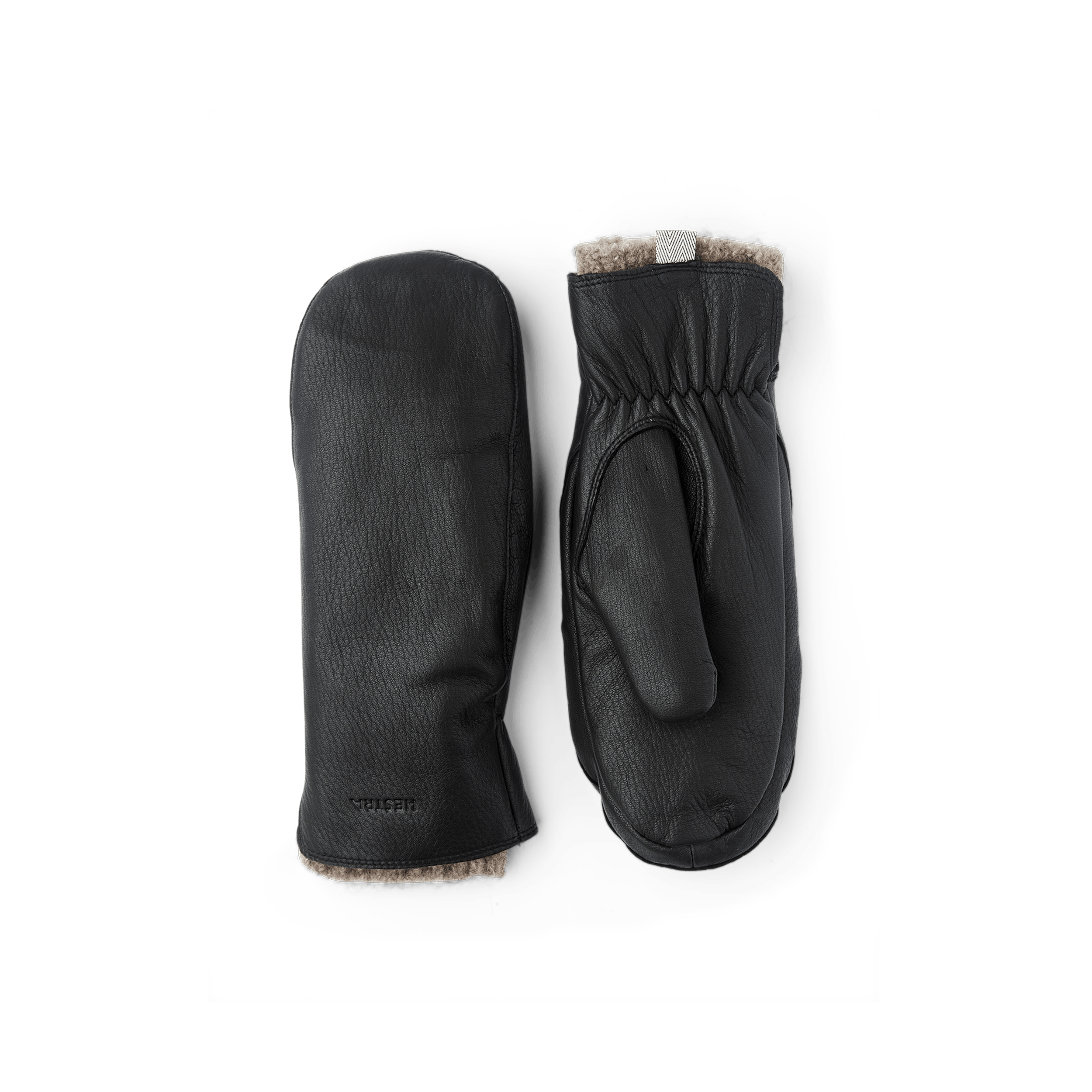 Schwarzer Fausthandschuh aus Hirschleder mit verlängertem Wollfutter
(1 oder 5)