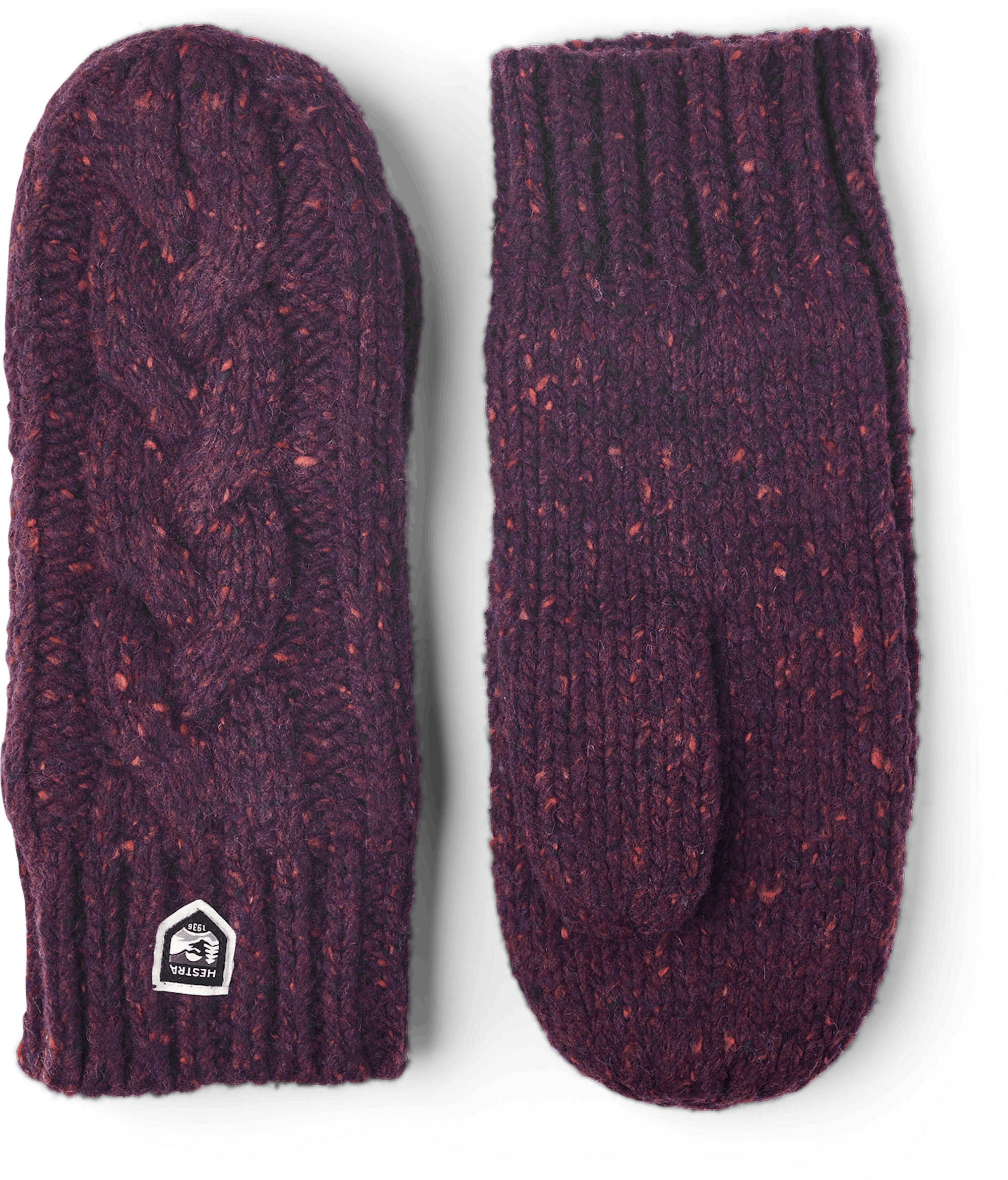 Wine red knitted mitten in mottled merino wool (1 of 3)