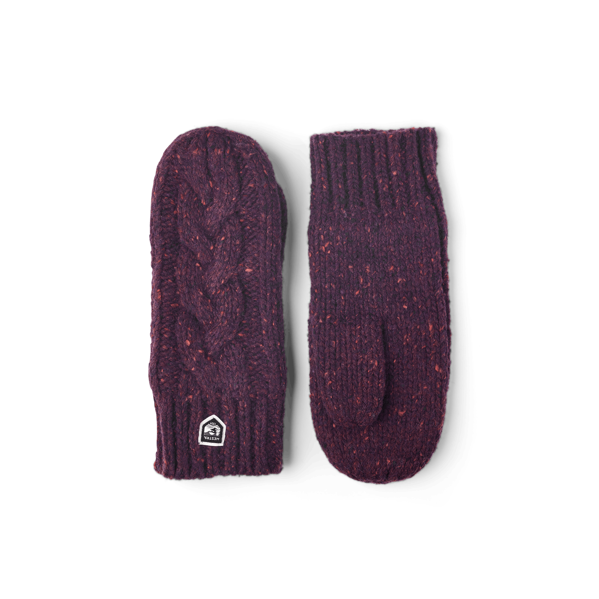 Wine red knitted mitten in mottled merino wool (1 of 3)