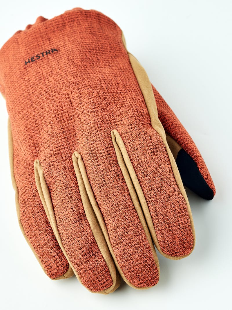 Brick red fabric glove with beige-yellow palm
 (3 of 5)