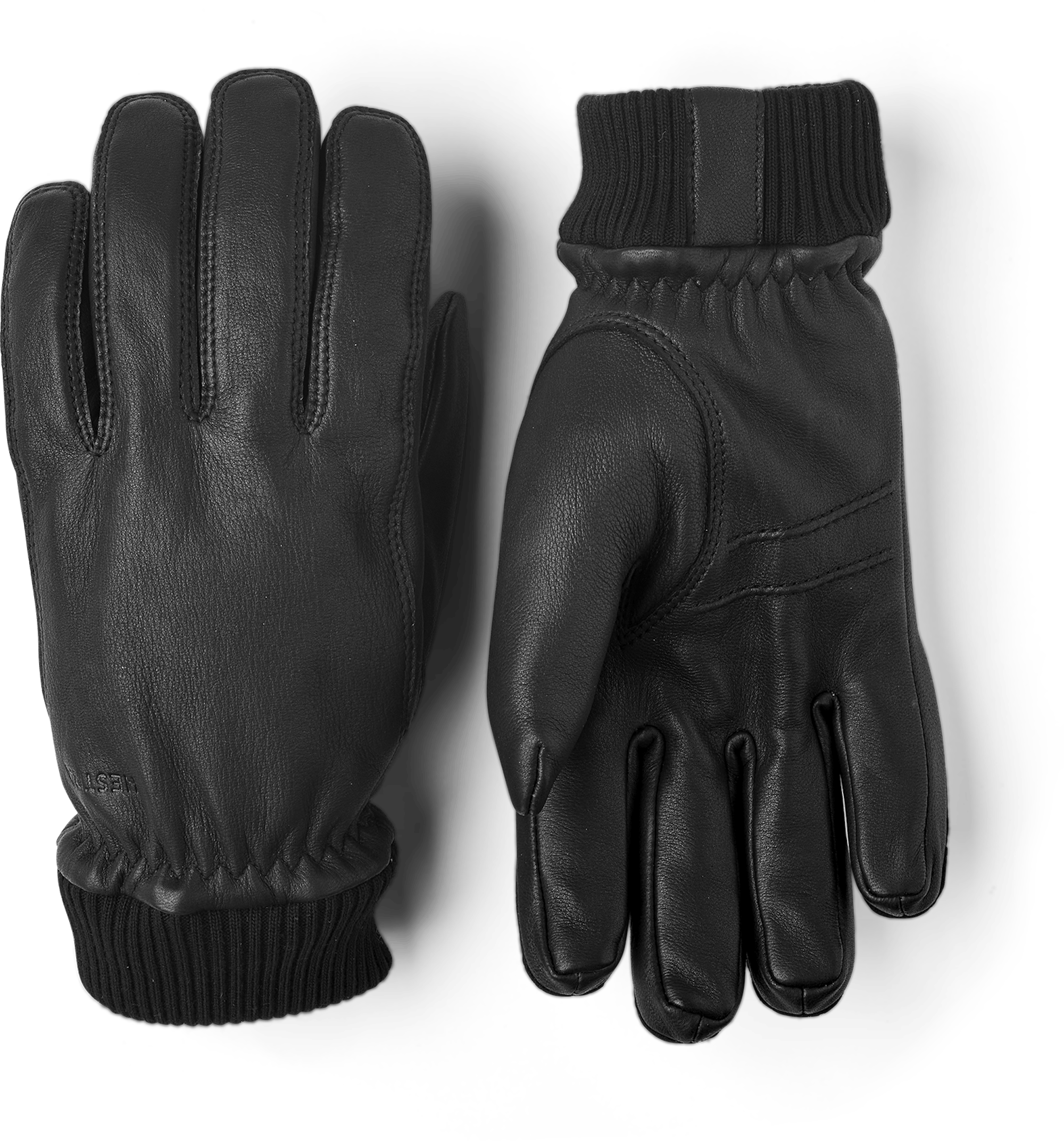 Black machine-sewn deerskin glove with knitted cuff
 (1 of 4)