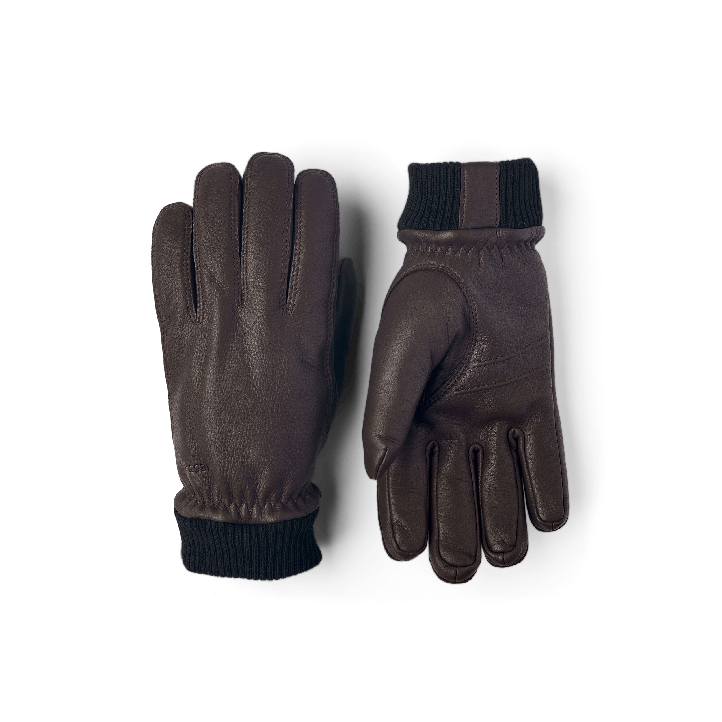 Brown machine-sewn deerskin glove with knitted cuff

 (1 of 4)