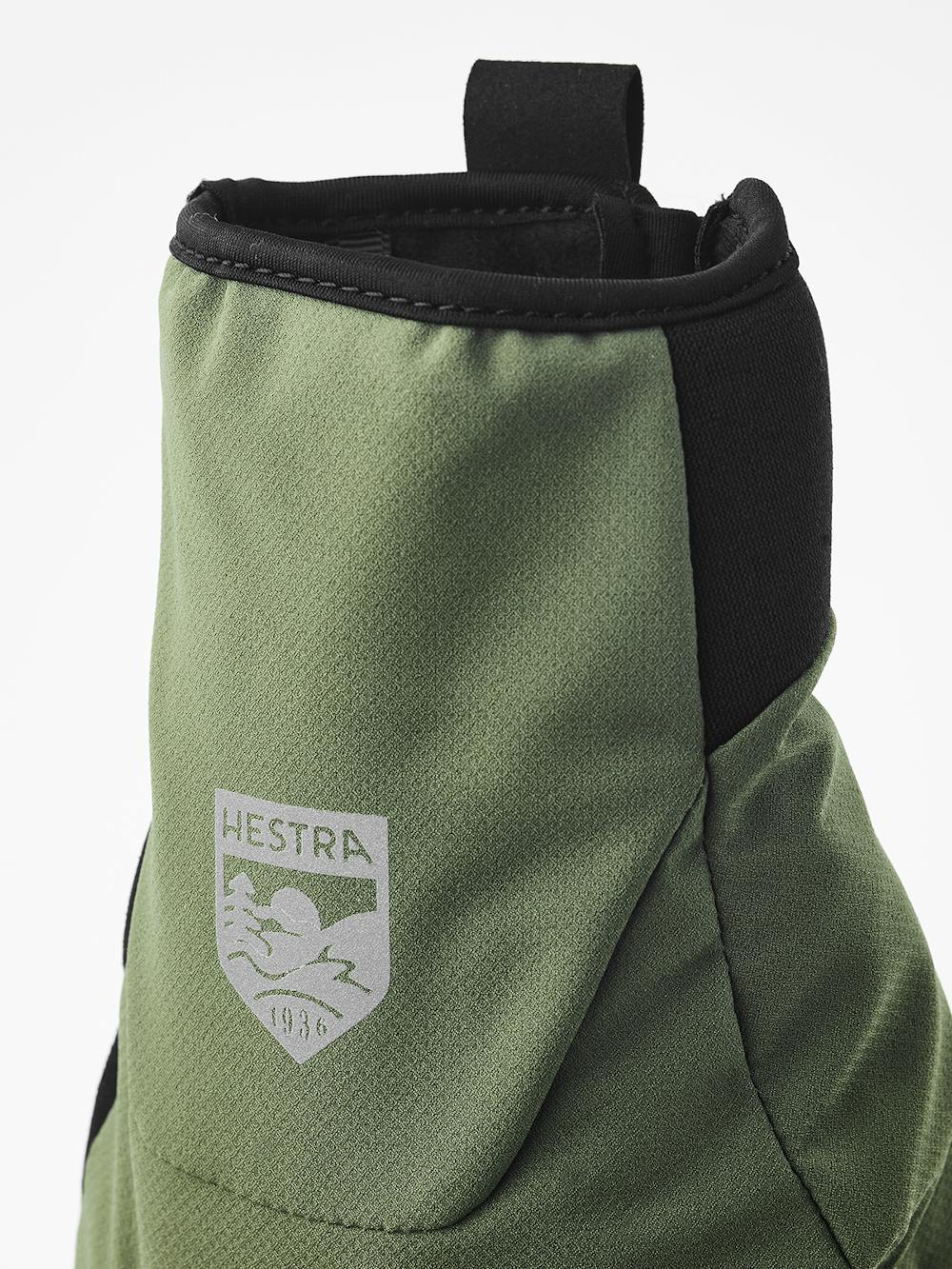 Moss green fabric cycling glove with black synthetic suede palm (4 of 5)