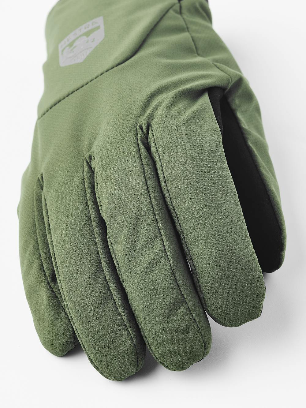 Moss green fabric cycling glove with black synthetic suede palm (5 of 5)