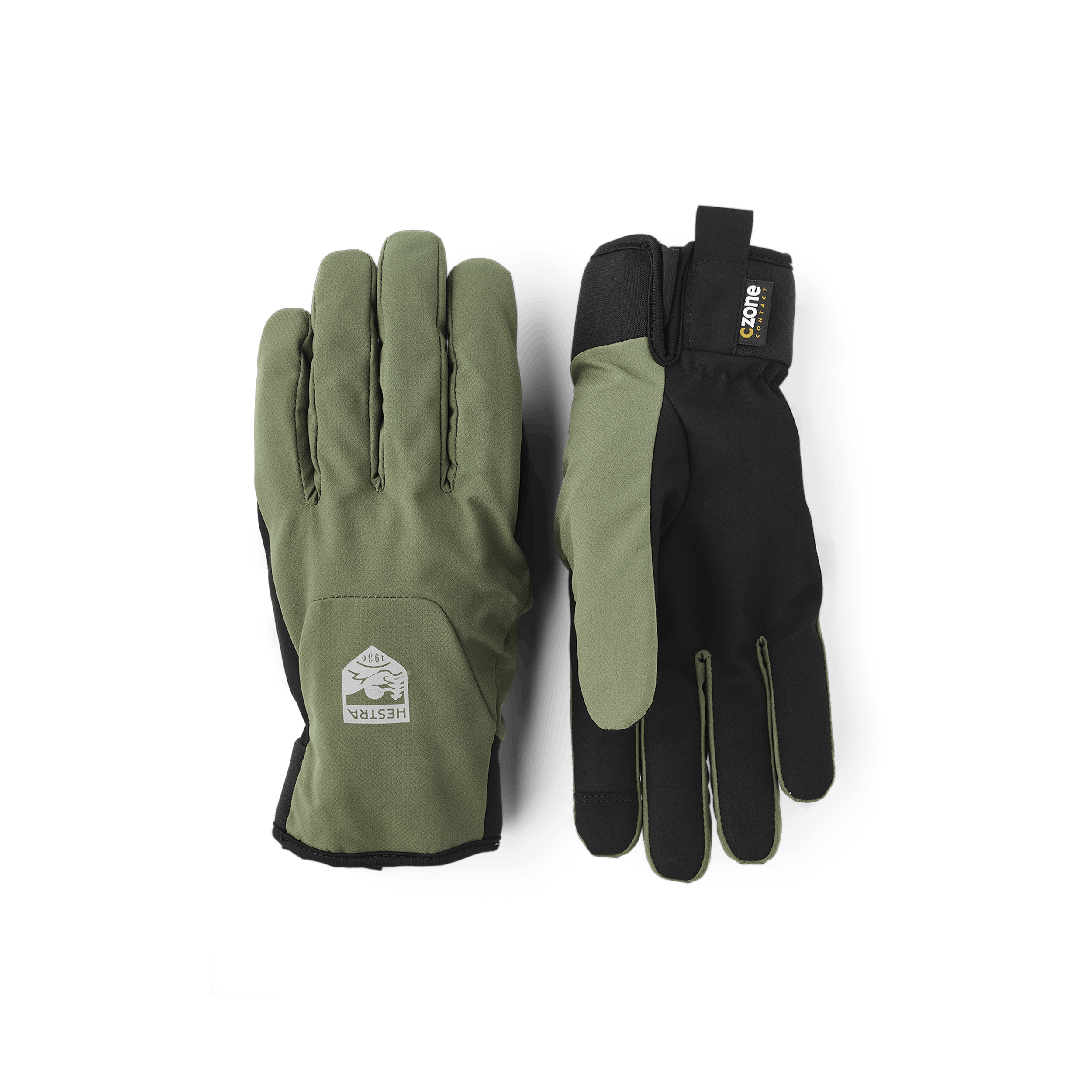 Moss green fabric cycling glove with black synthetic suede palm (1 of 5)