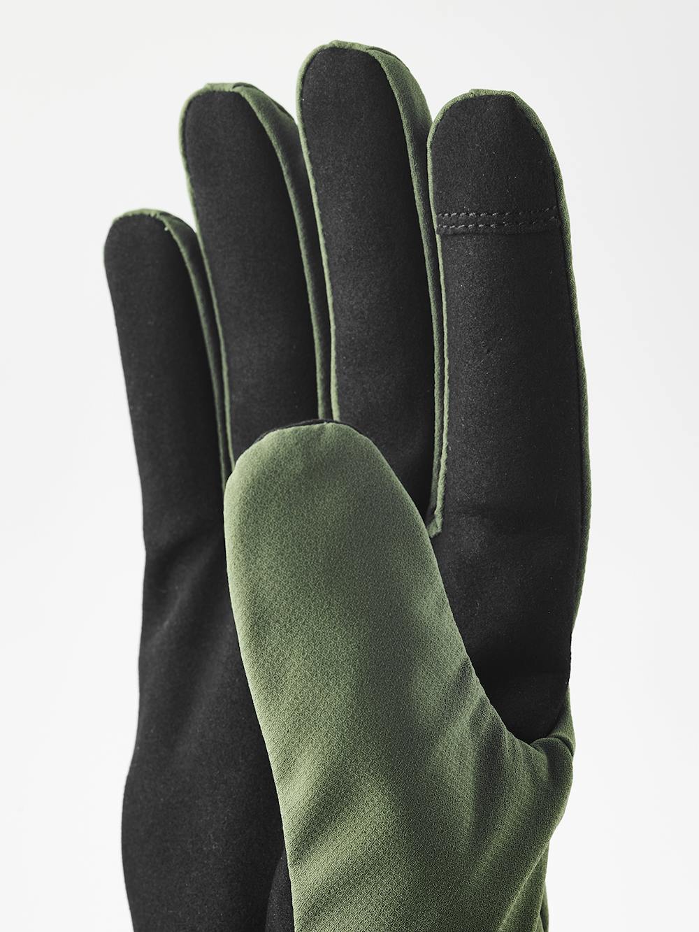 Moss green fabric cycling glove with black synthetic suede palm (2 of 5)