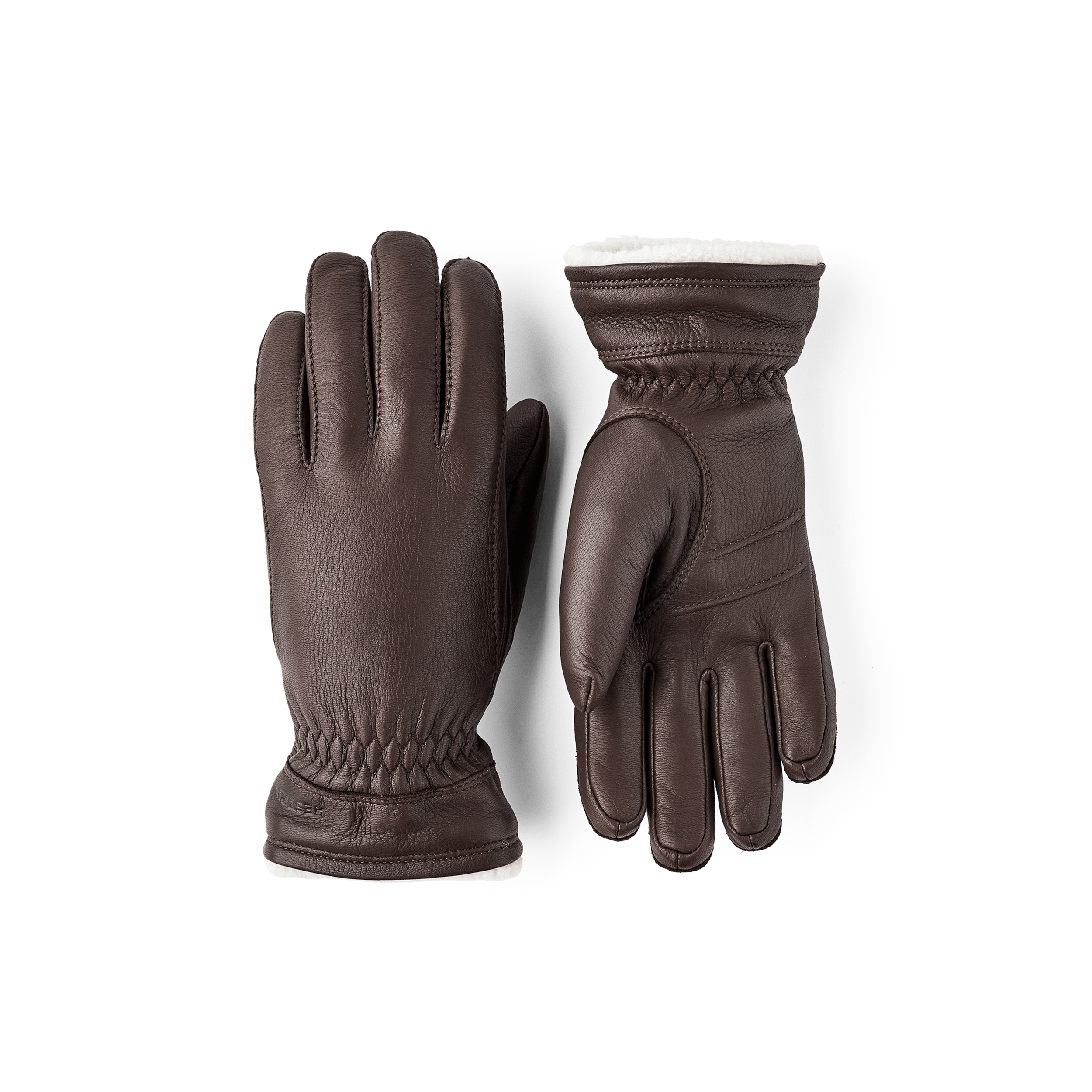 Brauner maschinengenähter Lederhandschuh aus Hirschleder mit weißer Stulpenkante
(1 oder 4)