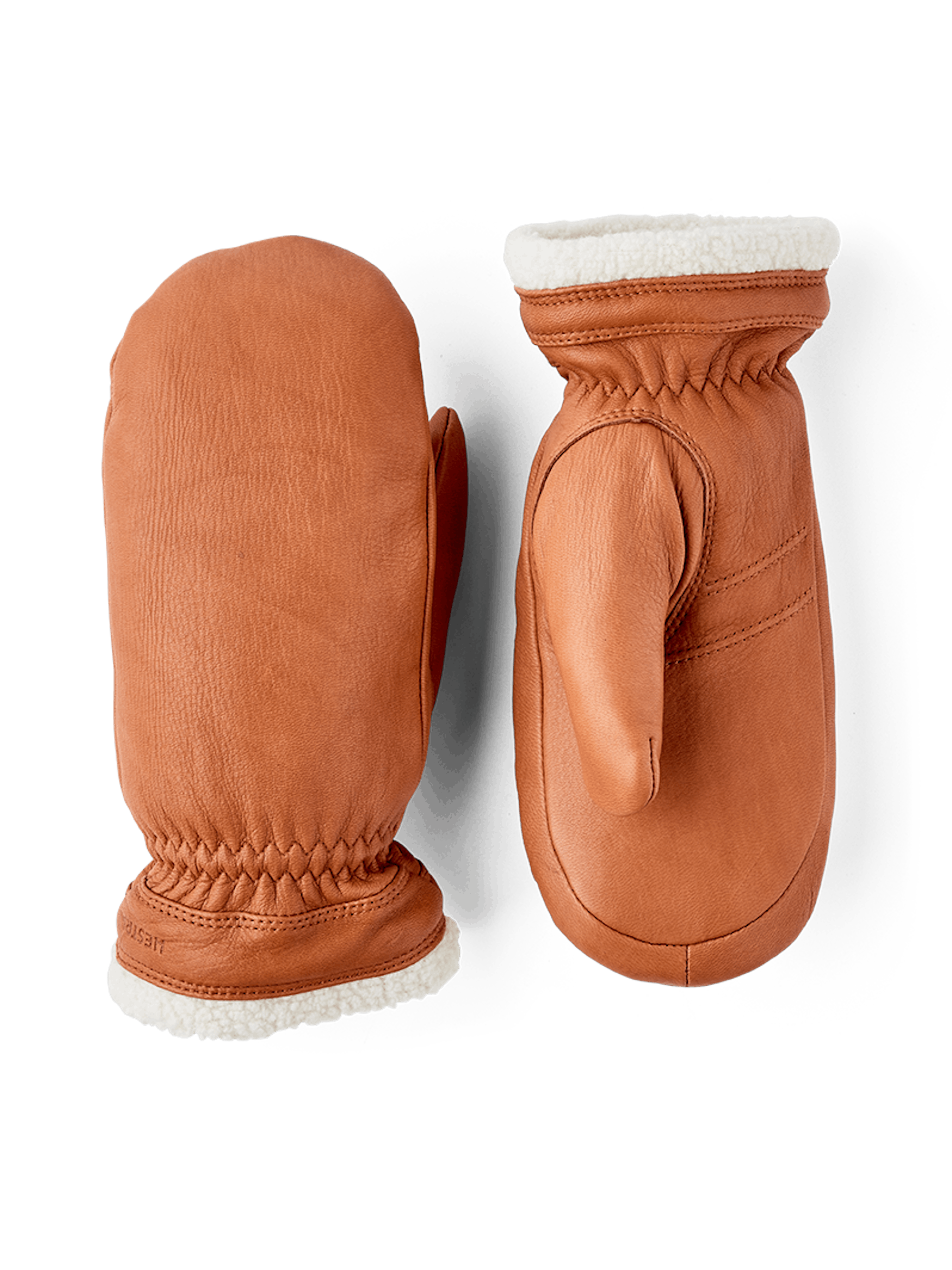 Hellbrauner Fausthandschuh aus Hirschleder mit weißer Stulpenkante
 (1 oder 4)