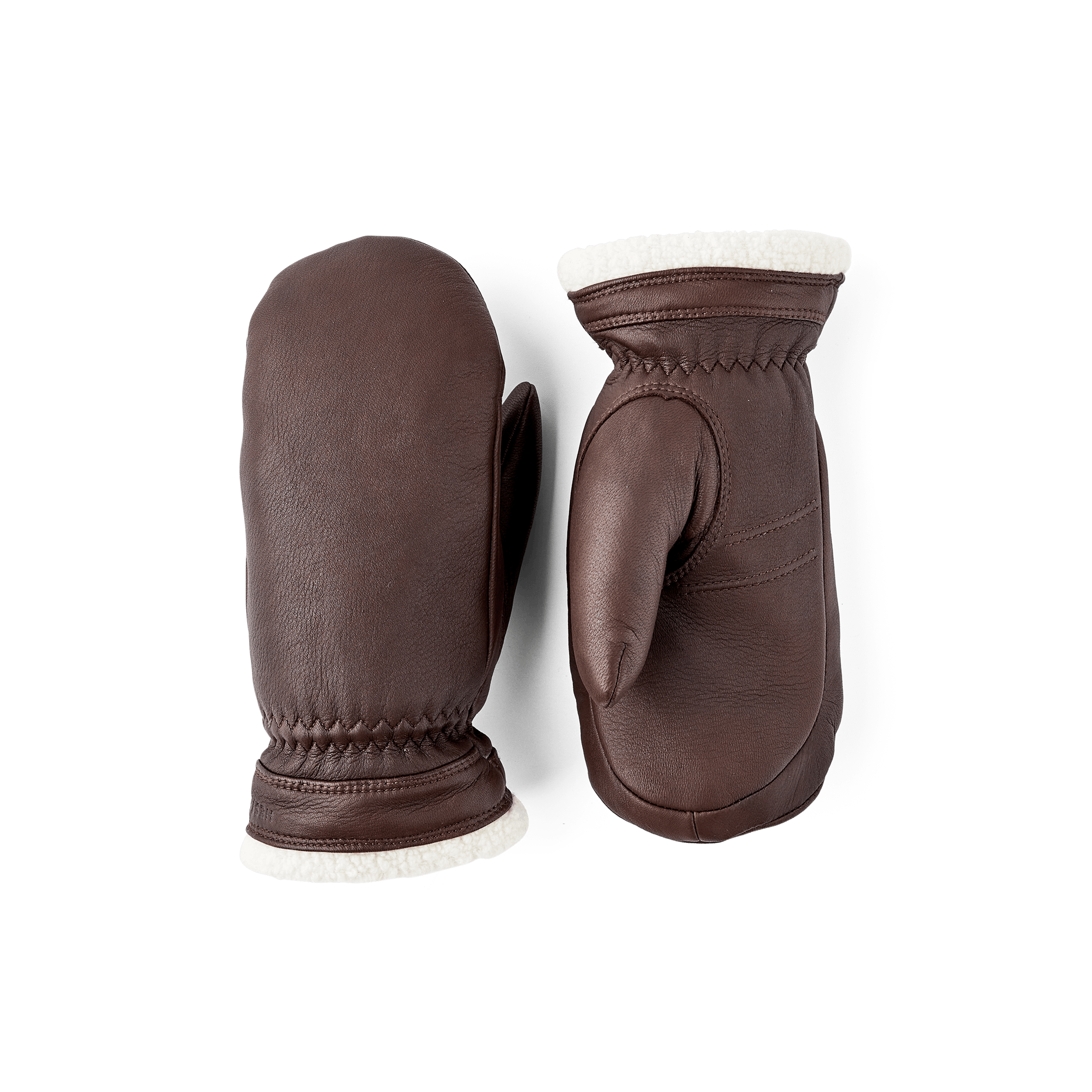 Brauner Fausthandschuh aus Hirschleder mit weißer Stulpenkante
 (1 oder 4)