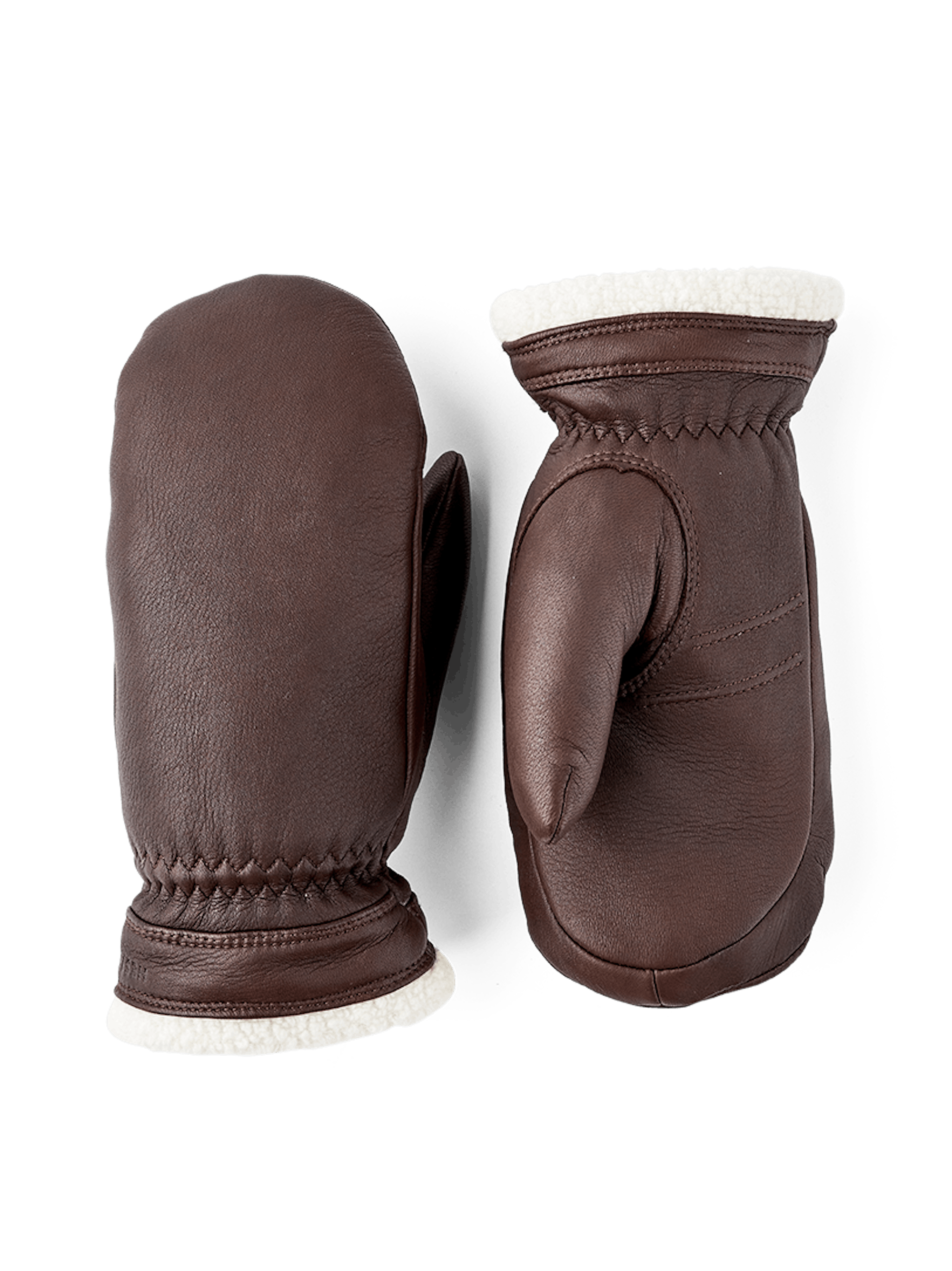 Brown deerskin mitten with white trim
 (1 of 4)