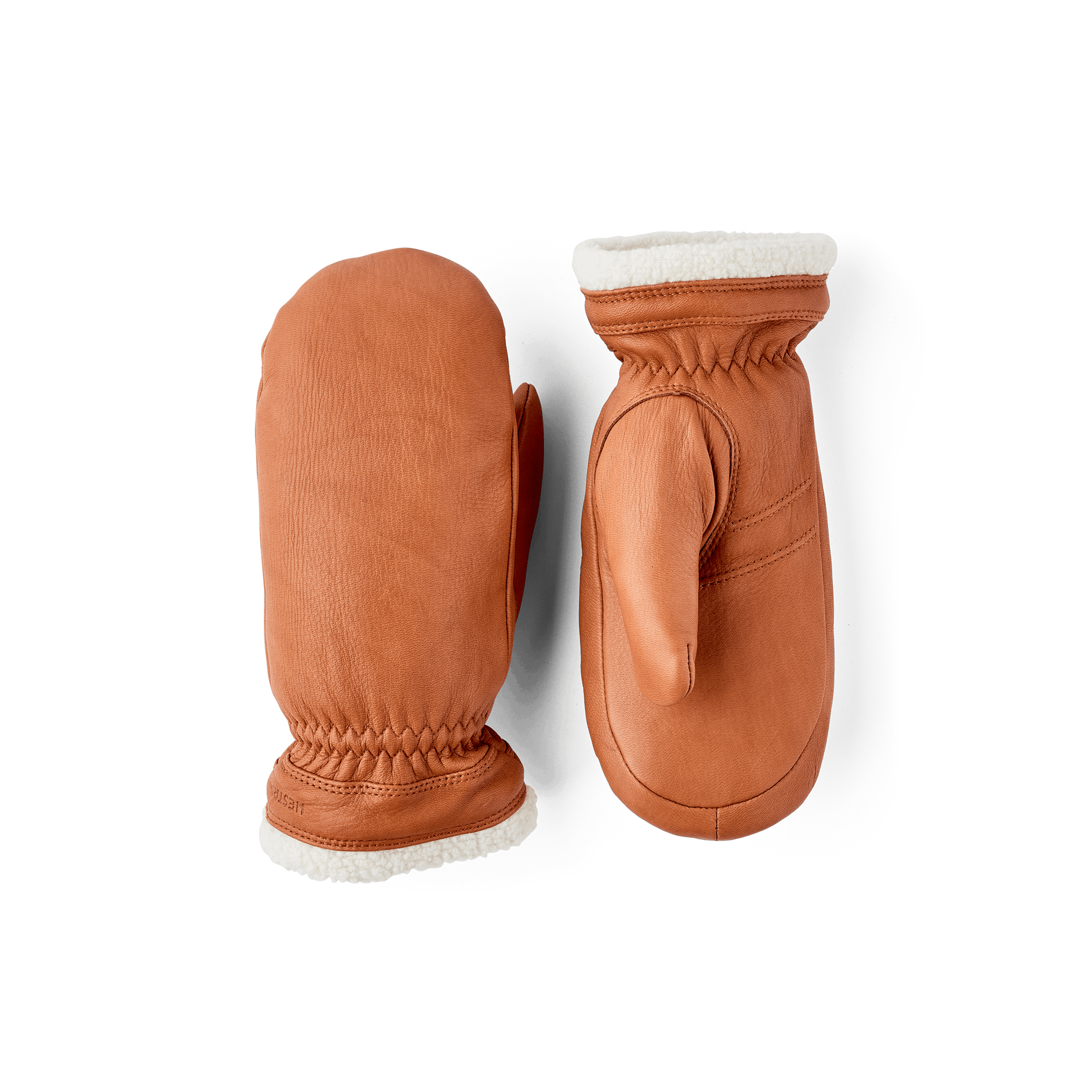 Light brown deerskin mitten with white trim
(1 of 4)