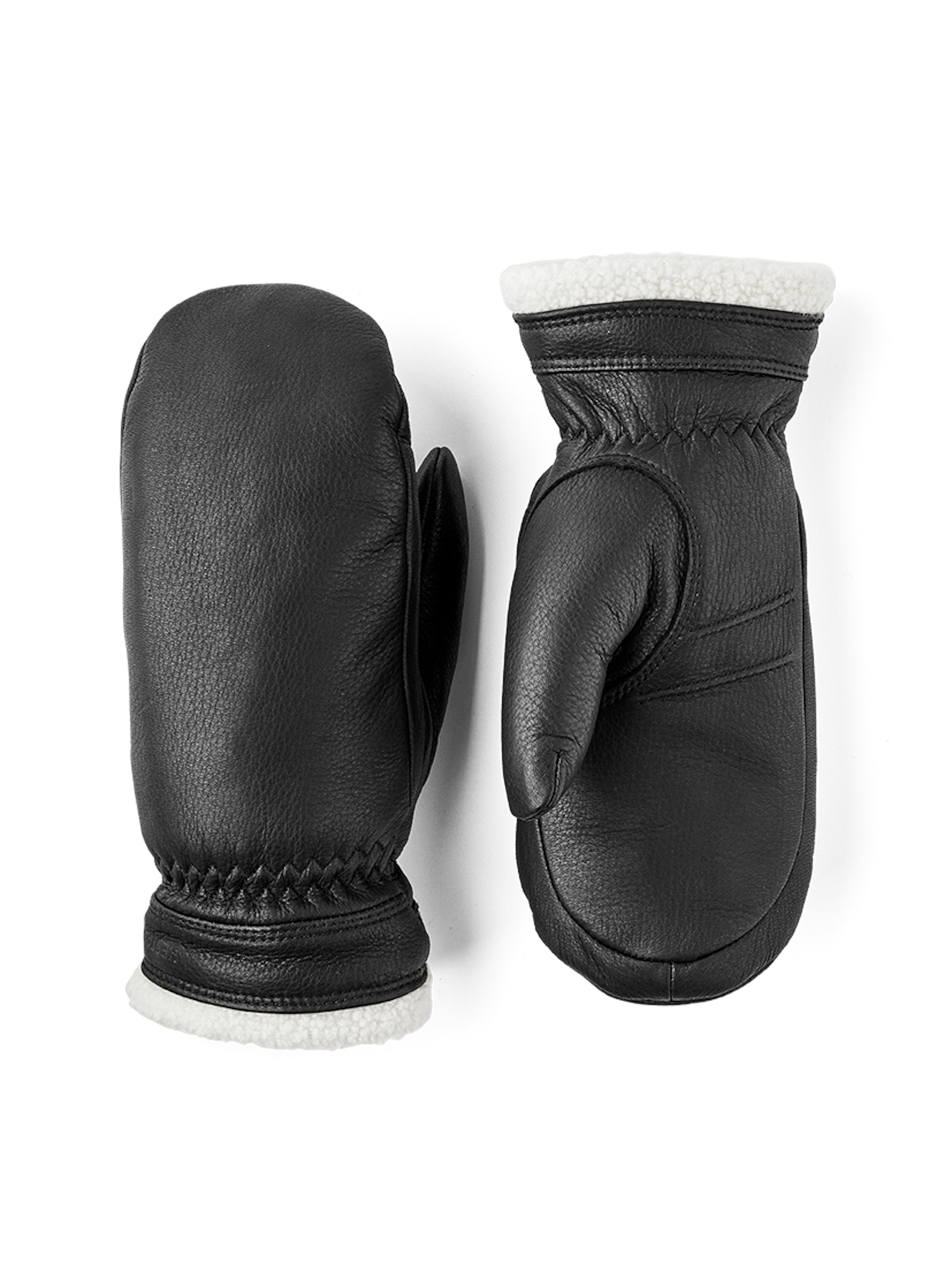 Schwarzer Fausthandschuh aus Hirschleder mit weißer Stulpenkante
 (1 oder 4)