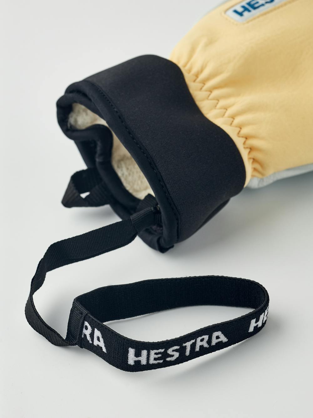 Hellgelber Fausthandschuh aus Ziegenleder und Rindsleder mit weißer Innenhand (6 oder 6)