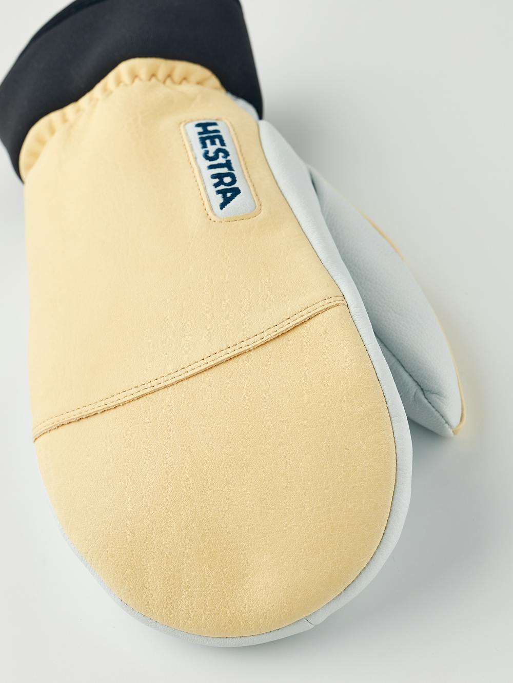 Hellgelber Fausthandschuh aus Ziegenleder und Rindsleder mit weißer Innenhand (3 oder 6)