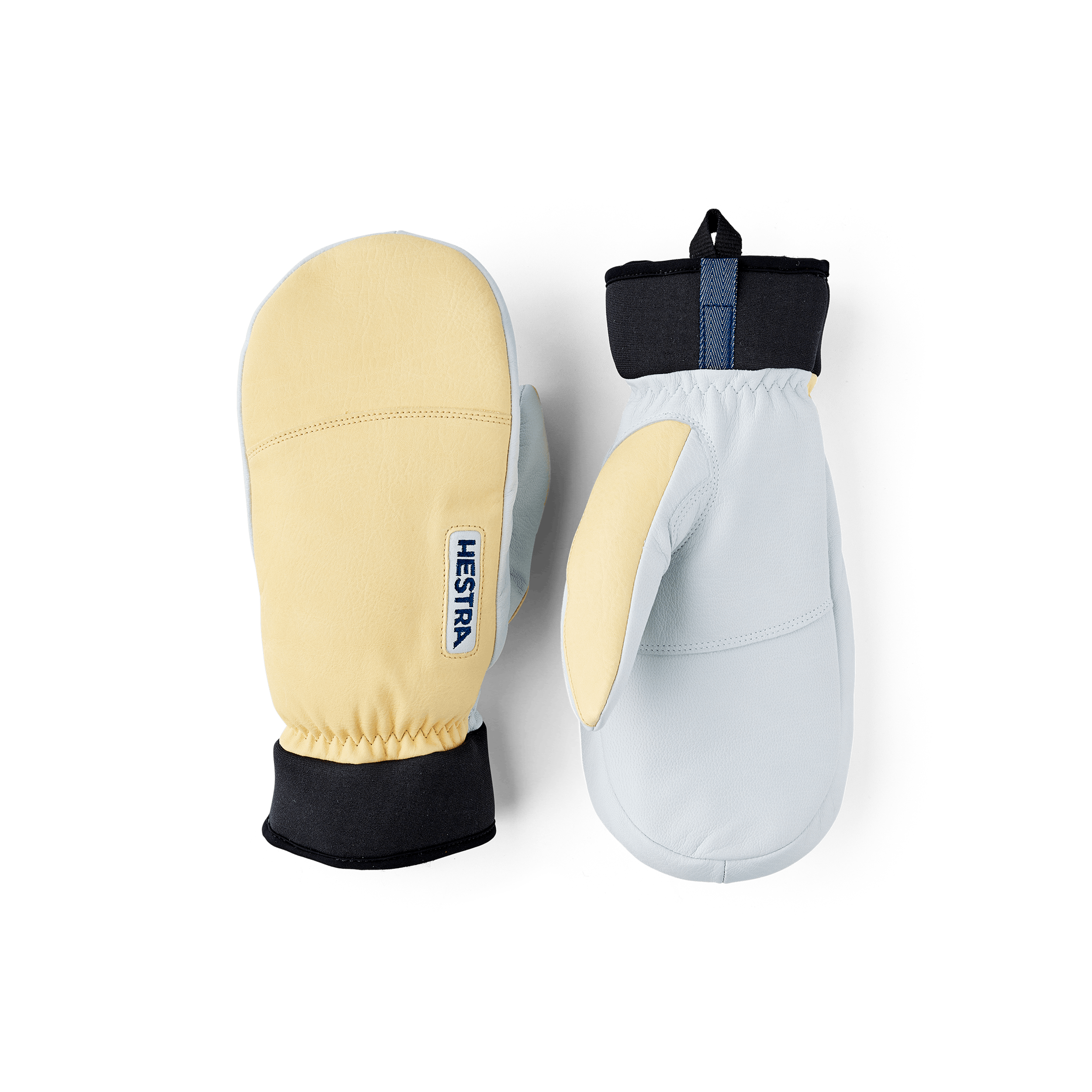 Light yellow goat leather and cow hide mitten with white palm (1 of 6)