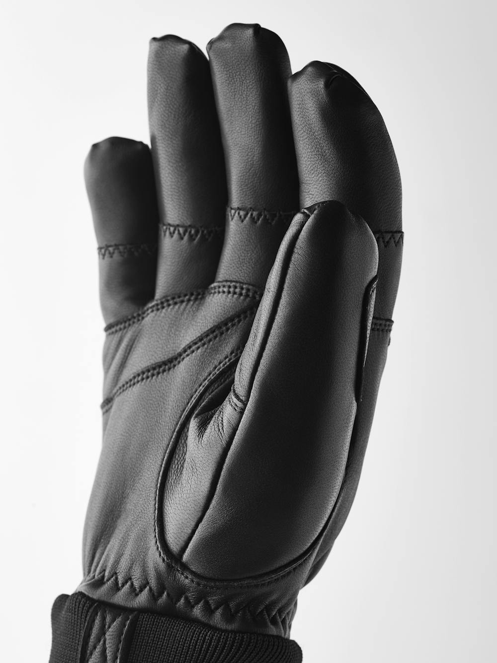 Black cow hide ski glove with black ribbed cuff (2 of 5)