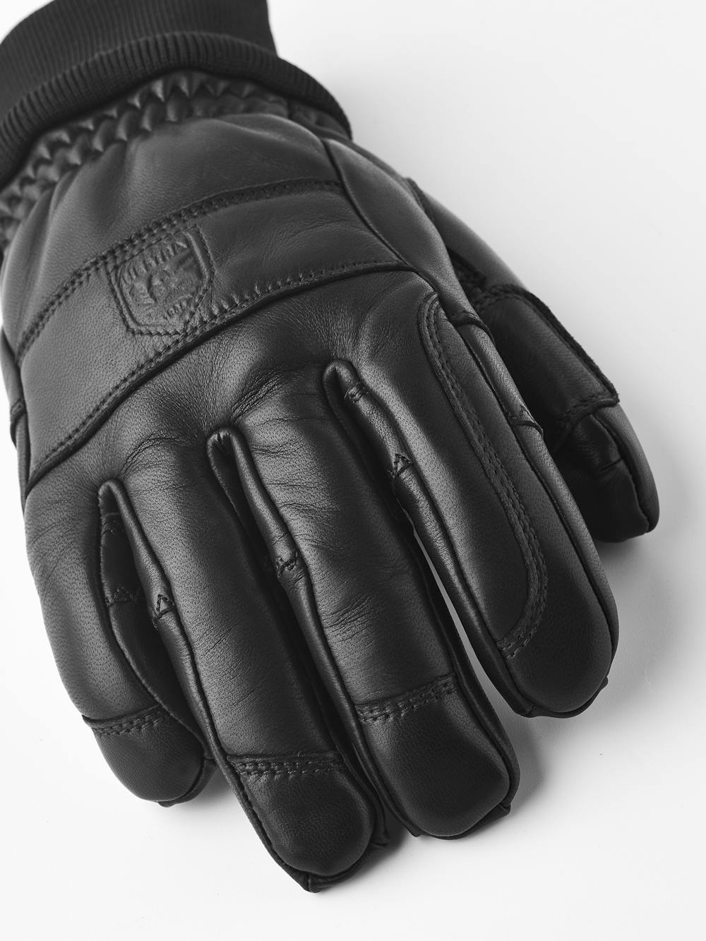 Black cow hide ski glove with black ribbed cuff (3 of 5)