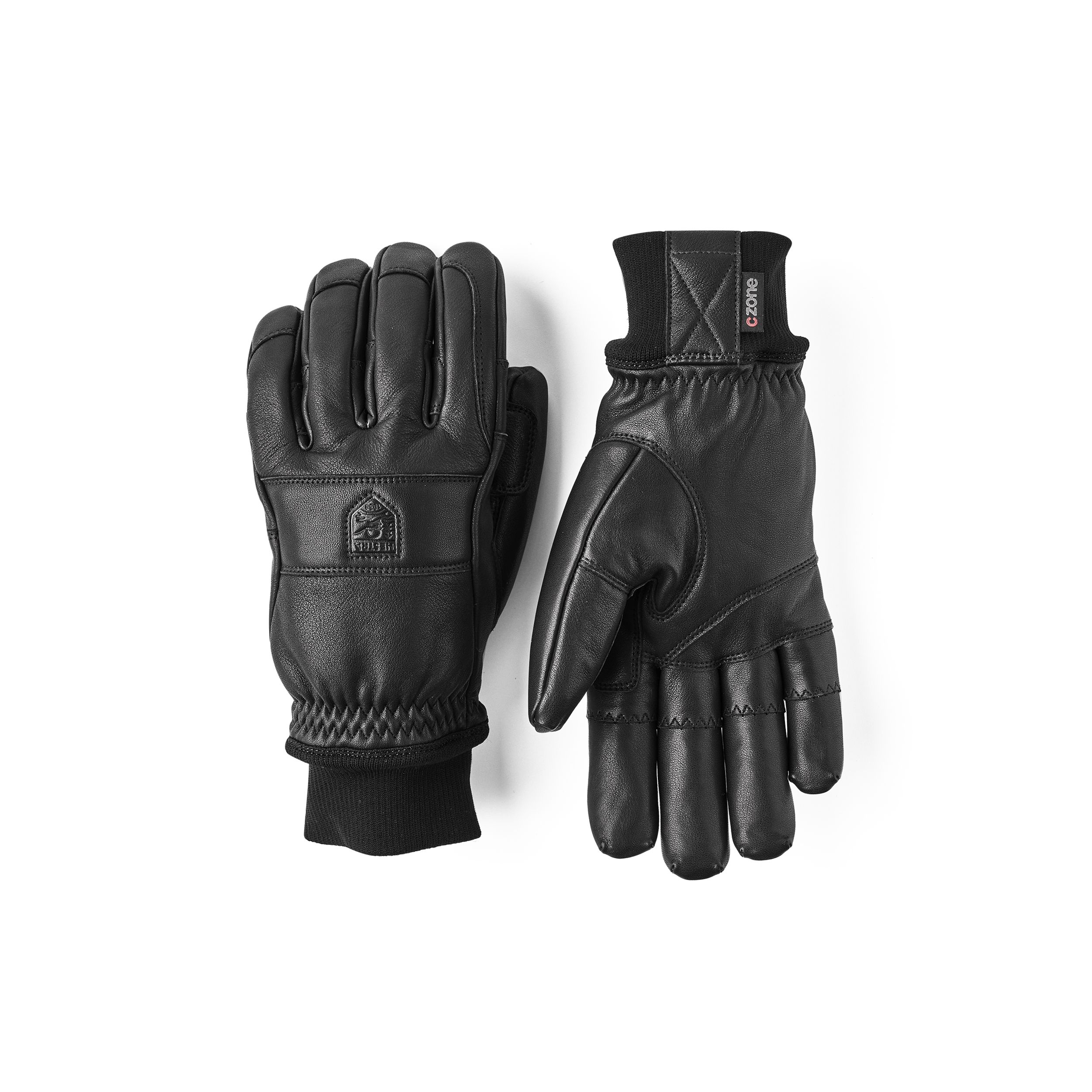 Black cow hide ski glove with black ribbed cuff (1 of 5)