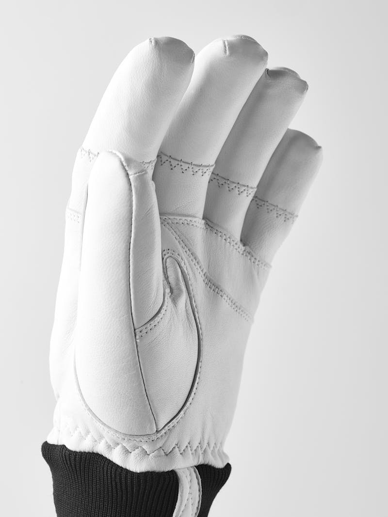 White cow hide ski glove with black ribbed cuff (2 of 6)