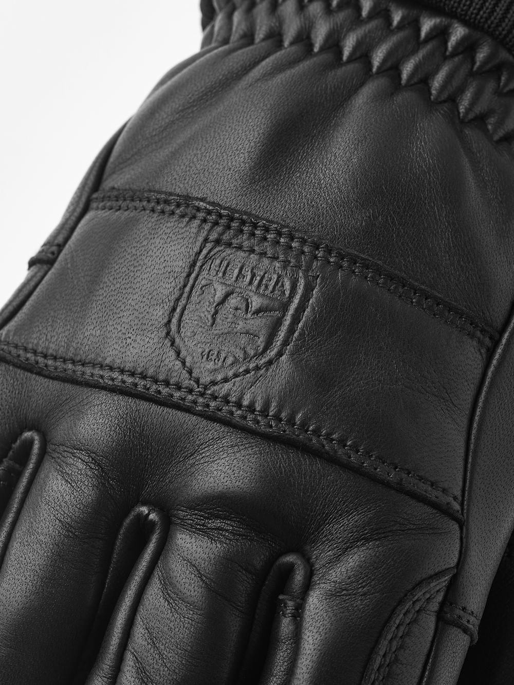Black cow hide ski glove with black ribbed cuff (4 of 5)