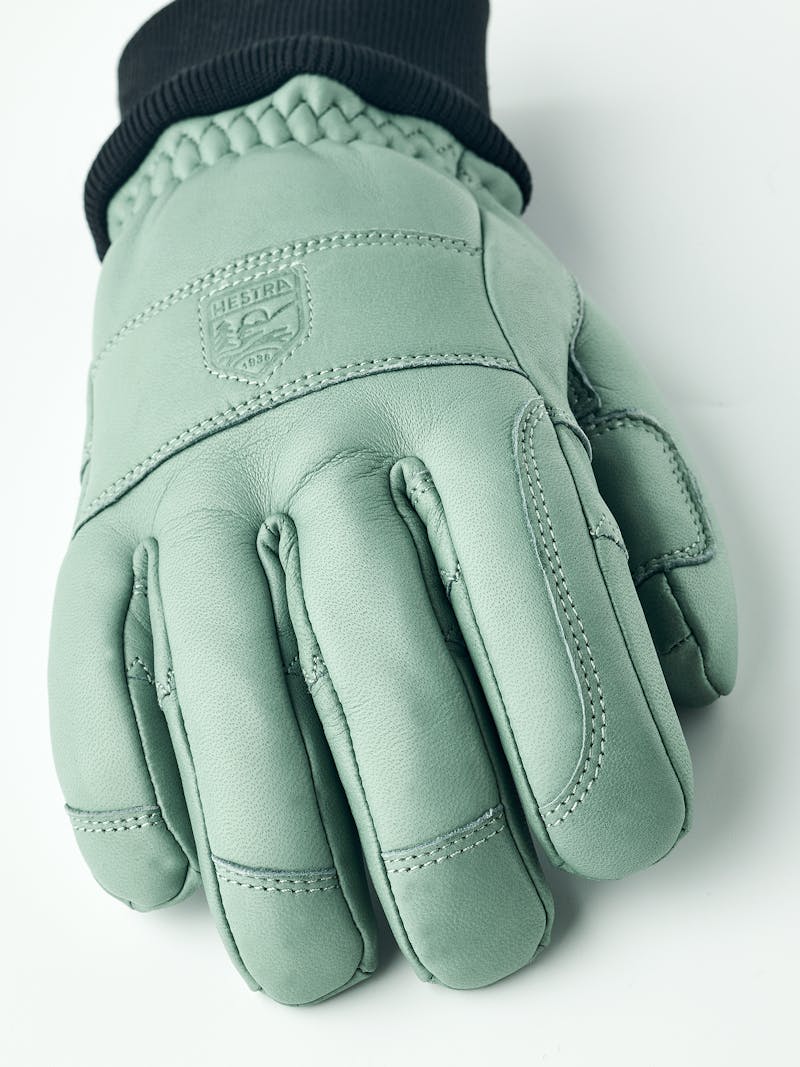 Mint green cow hide ski glove with black ribbed cuff (3 of 5)