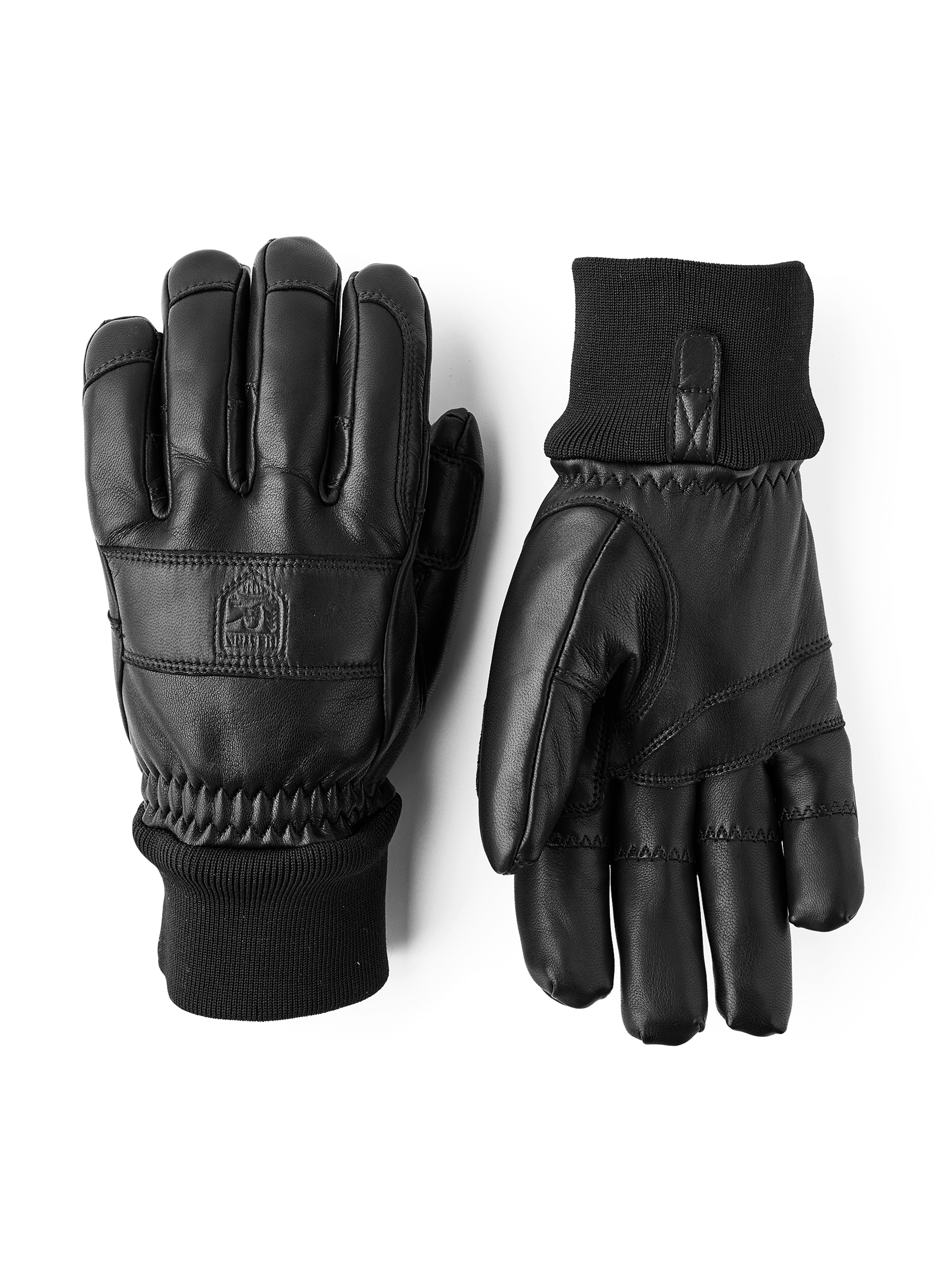 Black cow hide ski glove with black ribbed cuff (1 of 5)