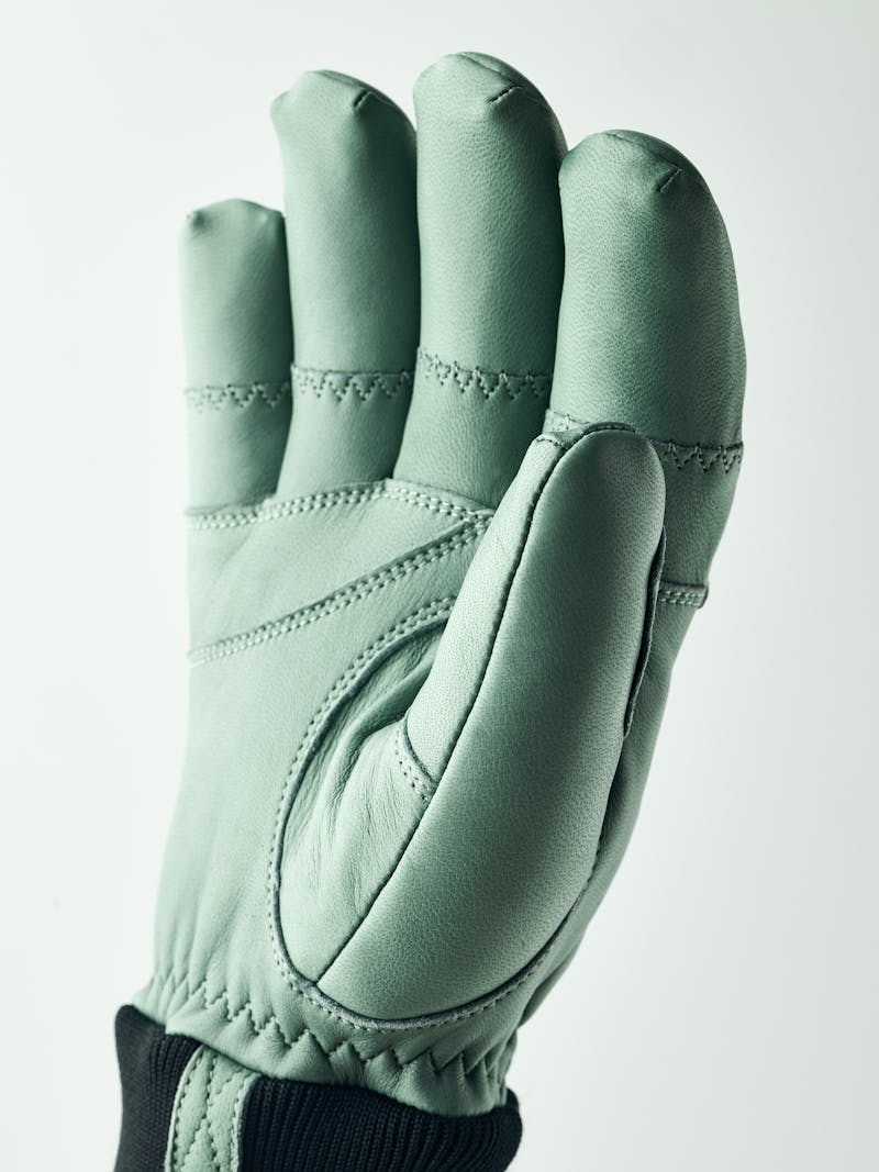 Mint green cow hide ski glove with black ribbed cuff (2 of 5)