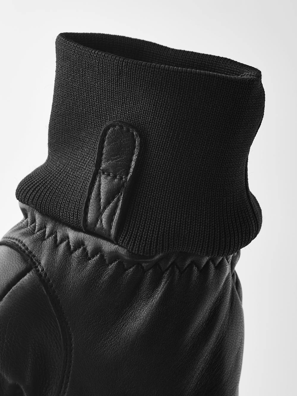 Black cow hide ski glove with black ribbed cuff (5 of 5)
