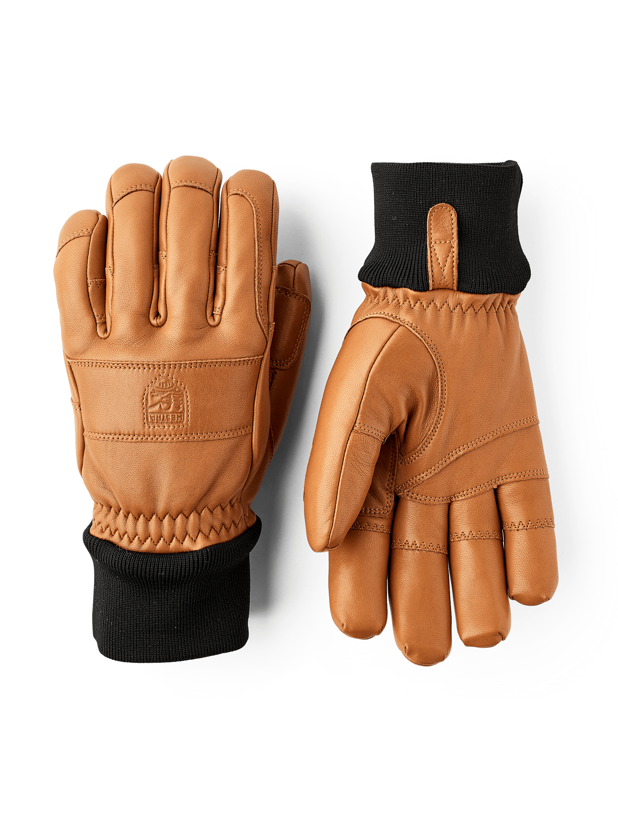Light brown cow hide ski glove with black ribbed cuff (1 of 5)