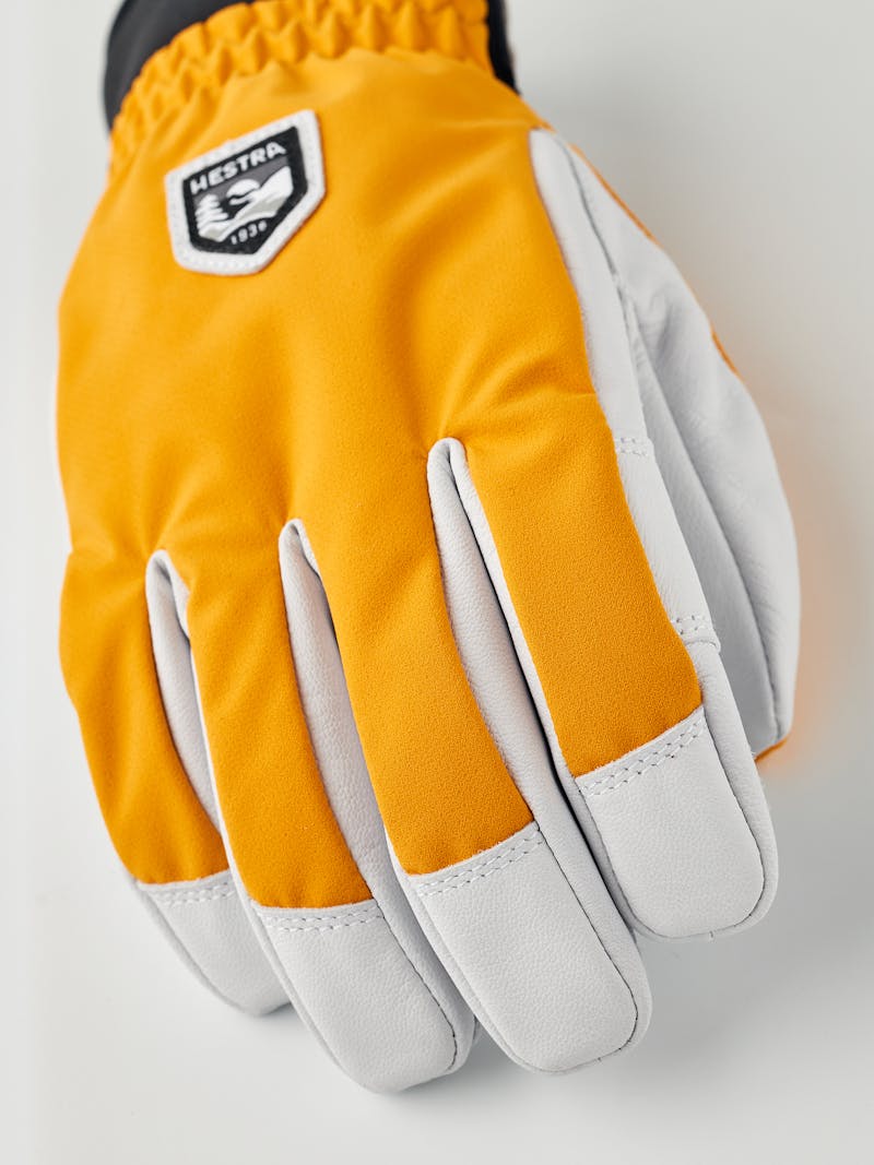 Orange fabric ski glove with white goat leather palm (4 of 7)