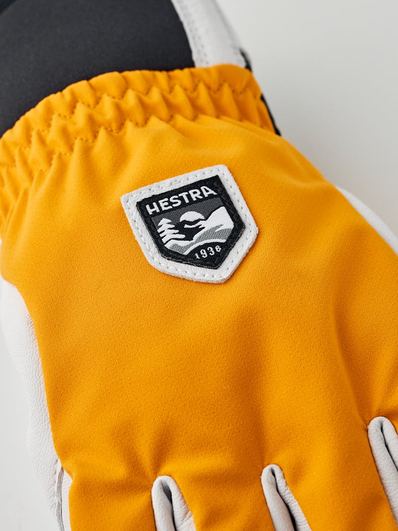Orange fabric ski glove with white goat leather palm (5 of 7)
