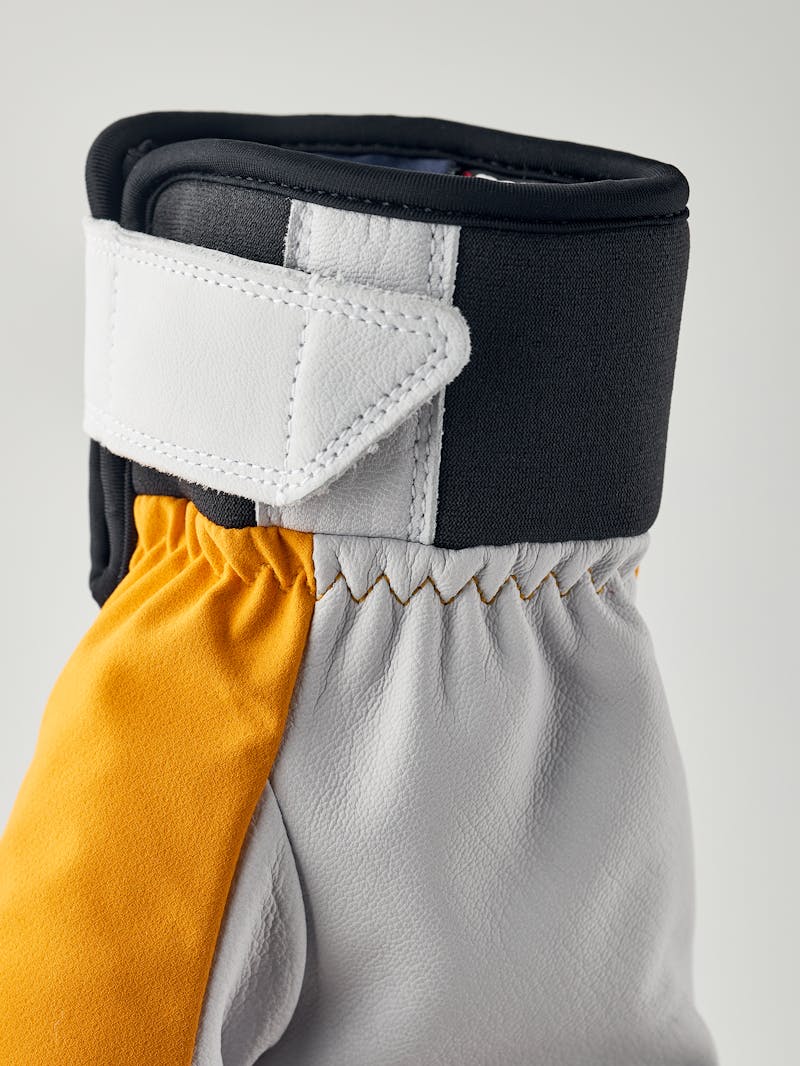 Orange fabric ski glove with white goat leather palm (6 of 7)