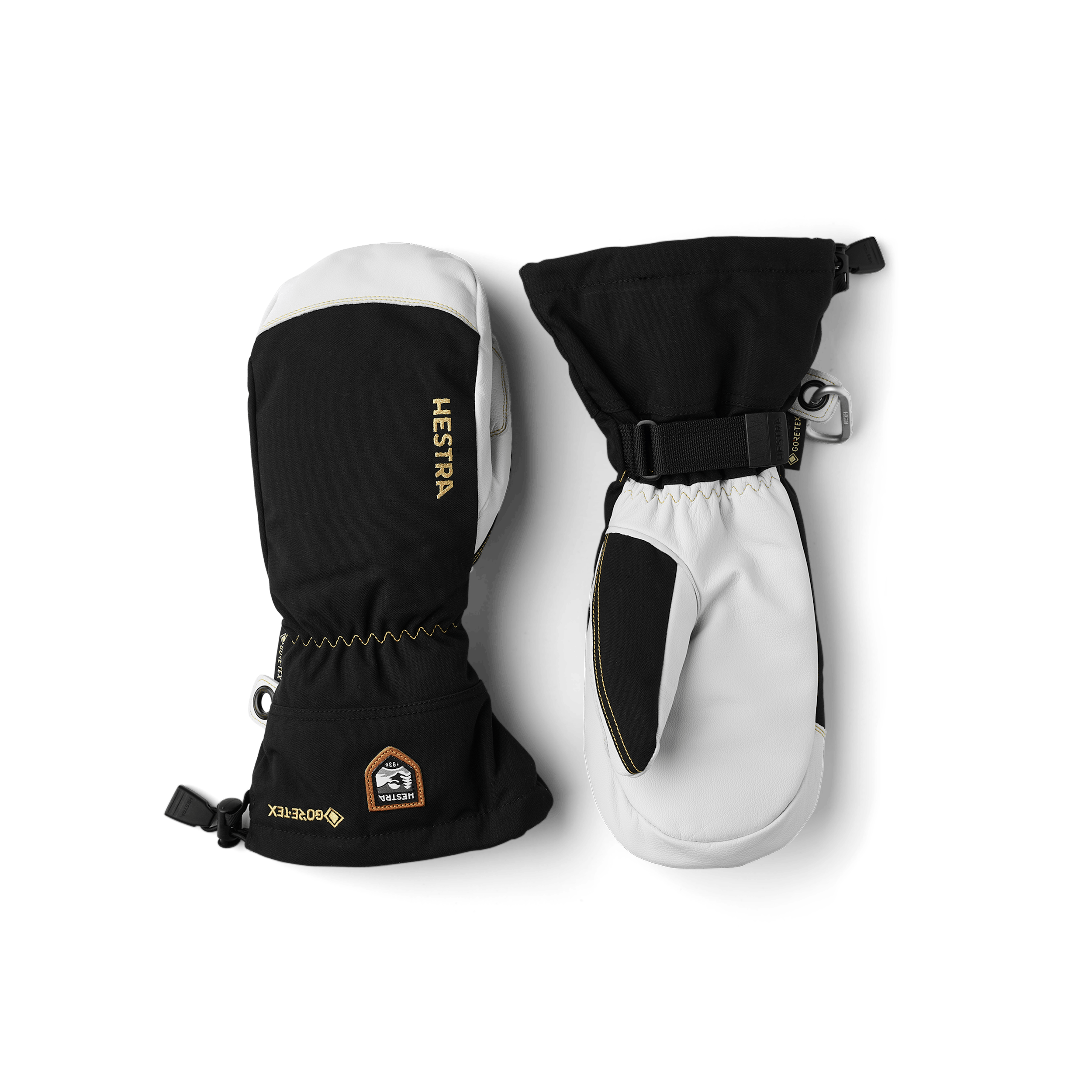 Black mitten with white goat leather palm and wrist adjustment (1 of 9)