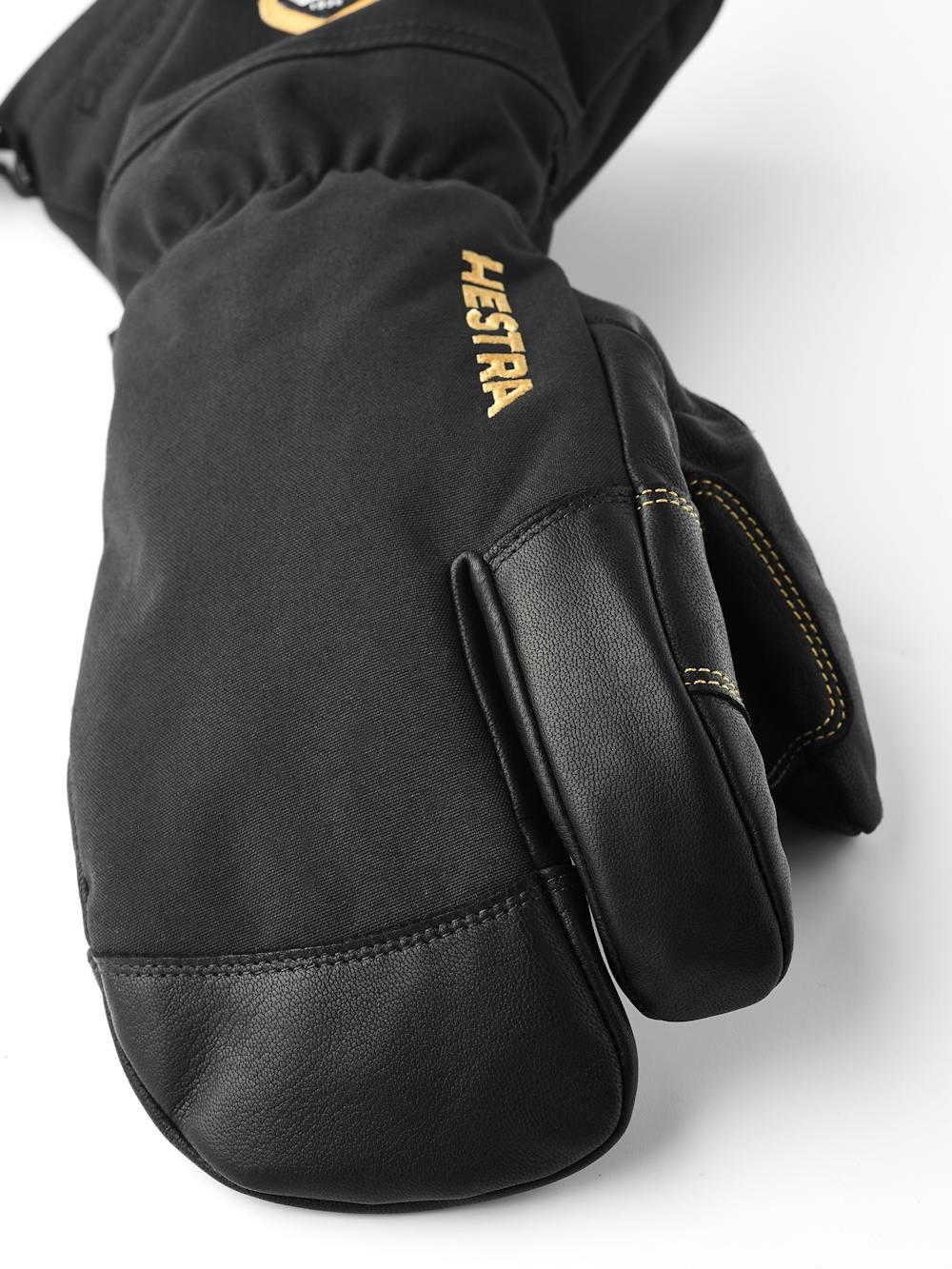 Black three finger glove with black goat leather palm and wrist adjustment (2 of 7)