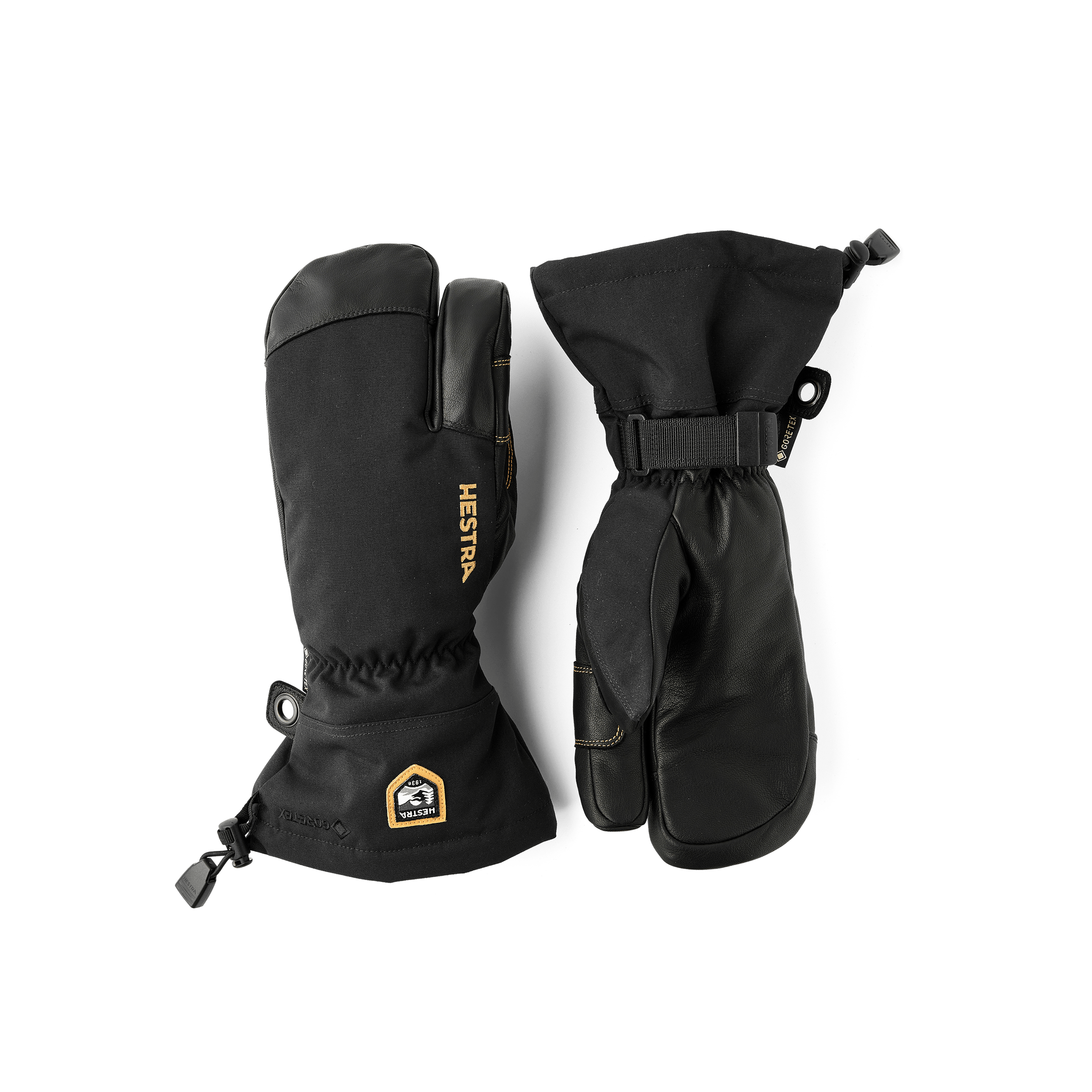 Svart trefingershandske med svart getskinn i innerhanden och handledsjustering
 (1 av 7)