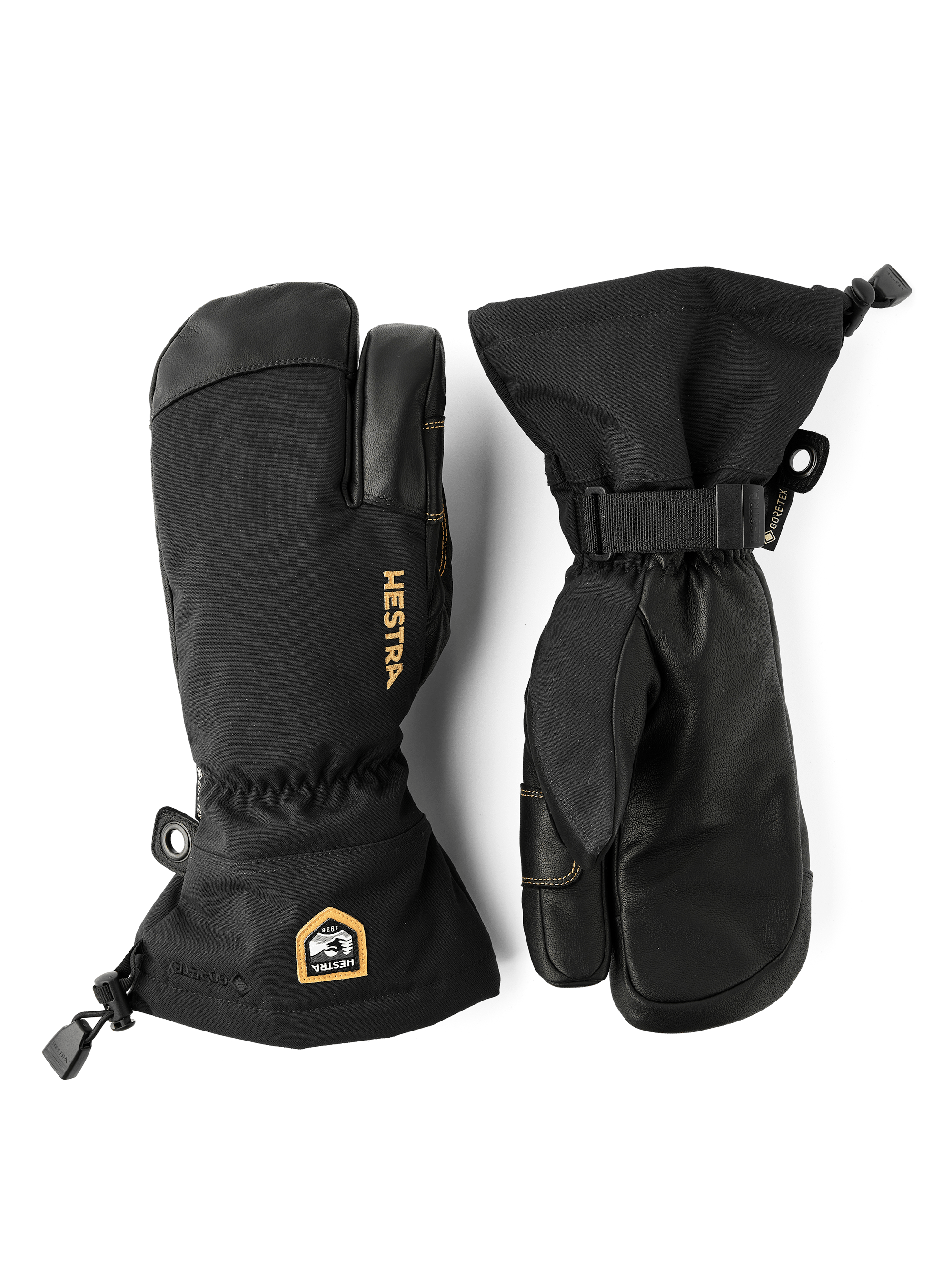 Black three finger glove with black goat leather palm and wrist adjustment (1 of 7)