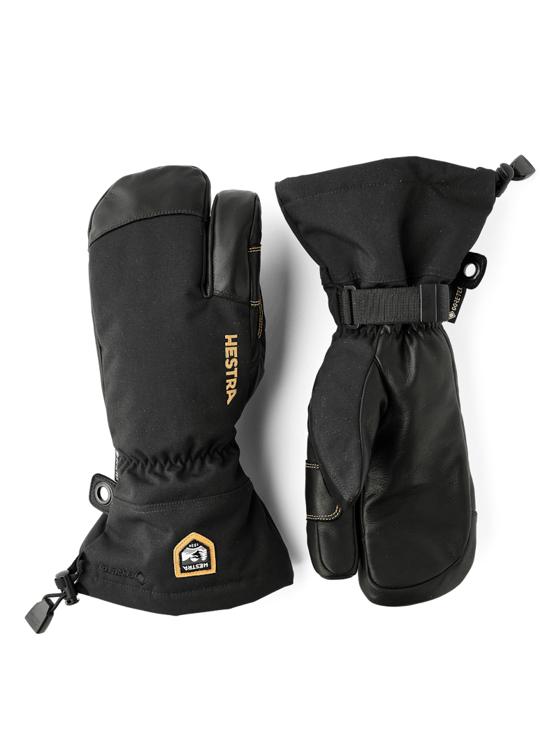 Black three finger glove with black goat leather palm and wrist adjustment (1 of 7)