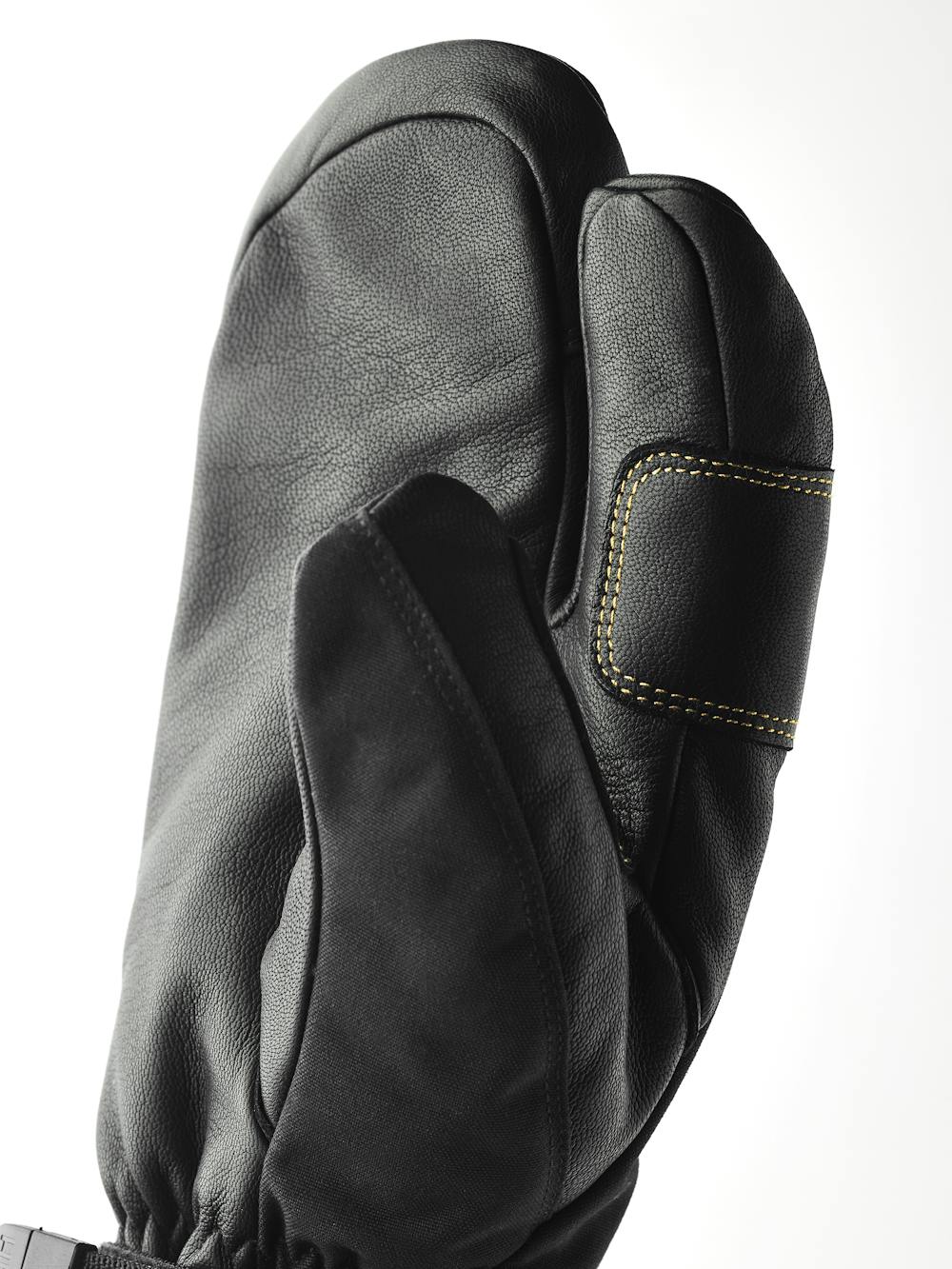 Black three finger glove with black goat leather palm and wrist adjustment (3 of 7)