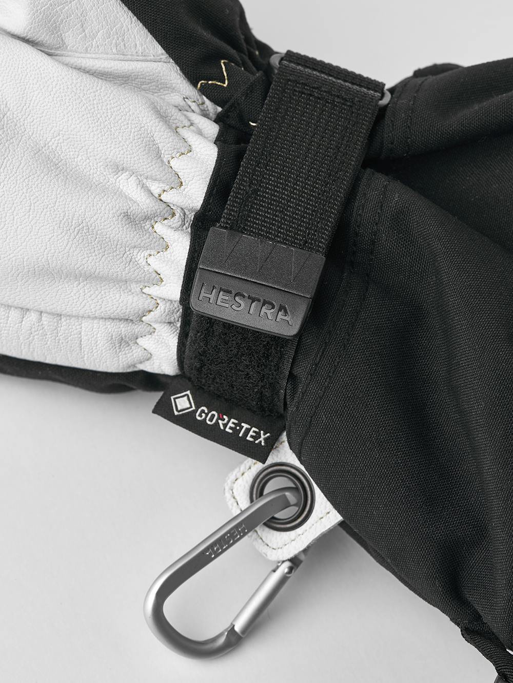 Black three finger glove with white goat leather palm and wrist adjustment  (5 of 6)