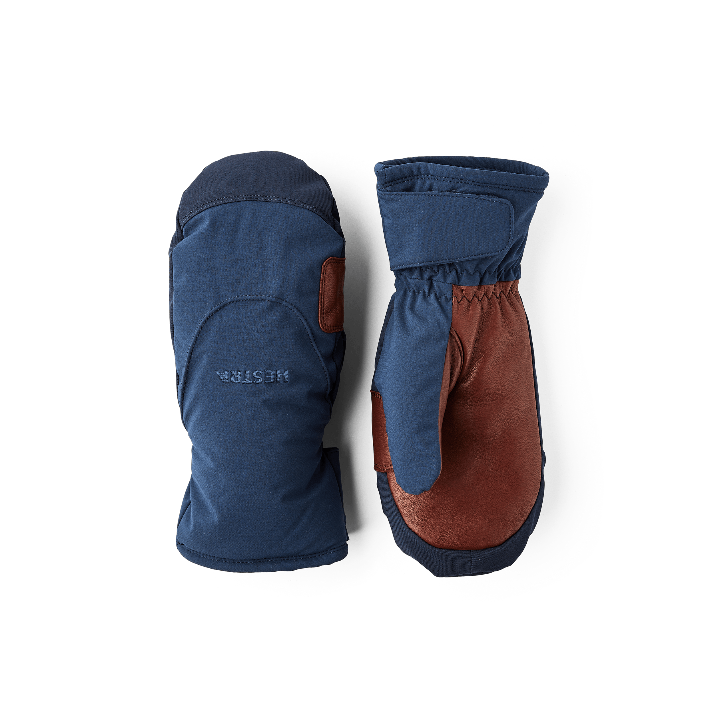 Dark blue fabric mitten with dark brown hairsheep palm (1 of 5)