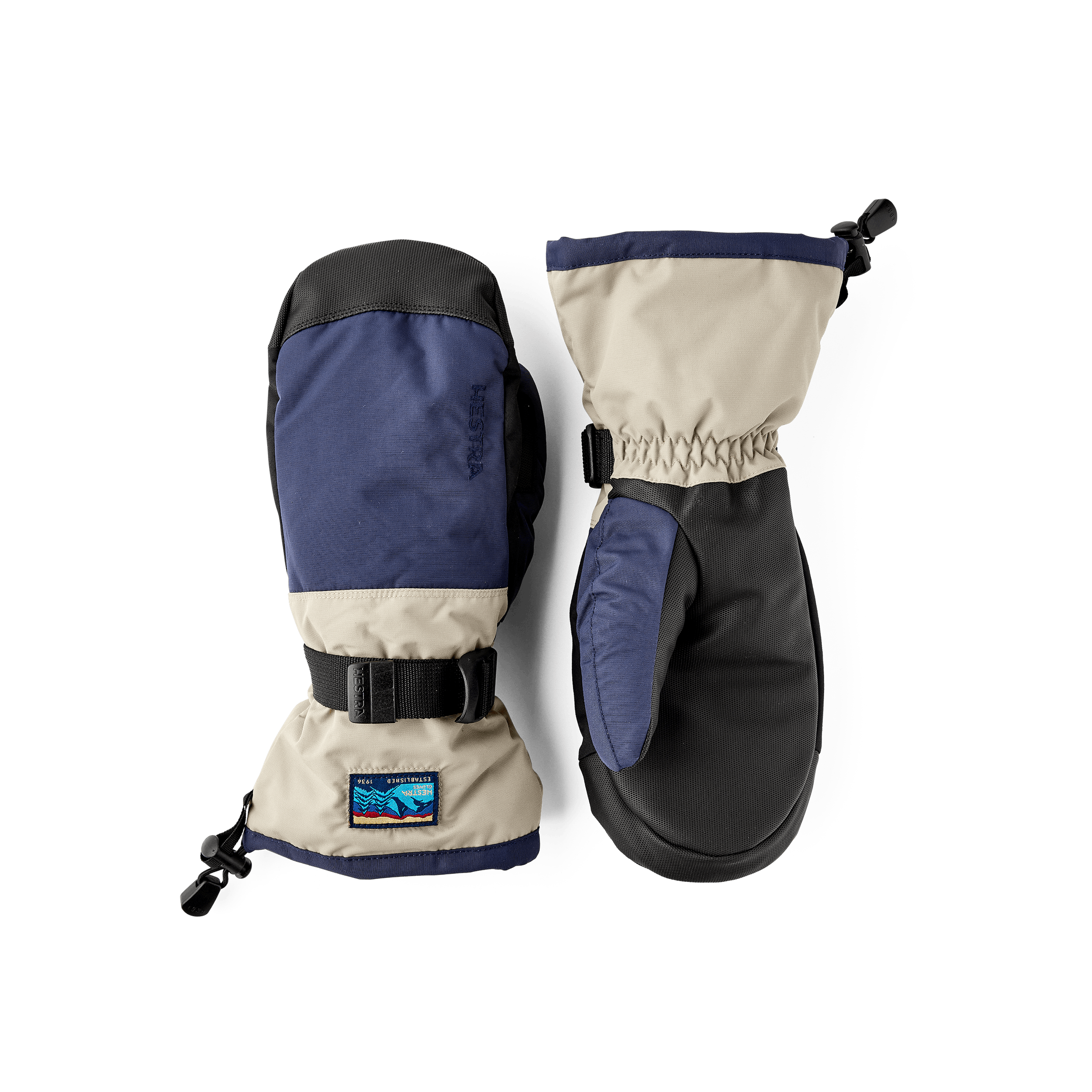 Blue and beige fabric mitten with black synthetic palm (1 of 5)