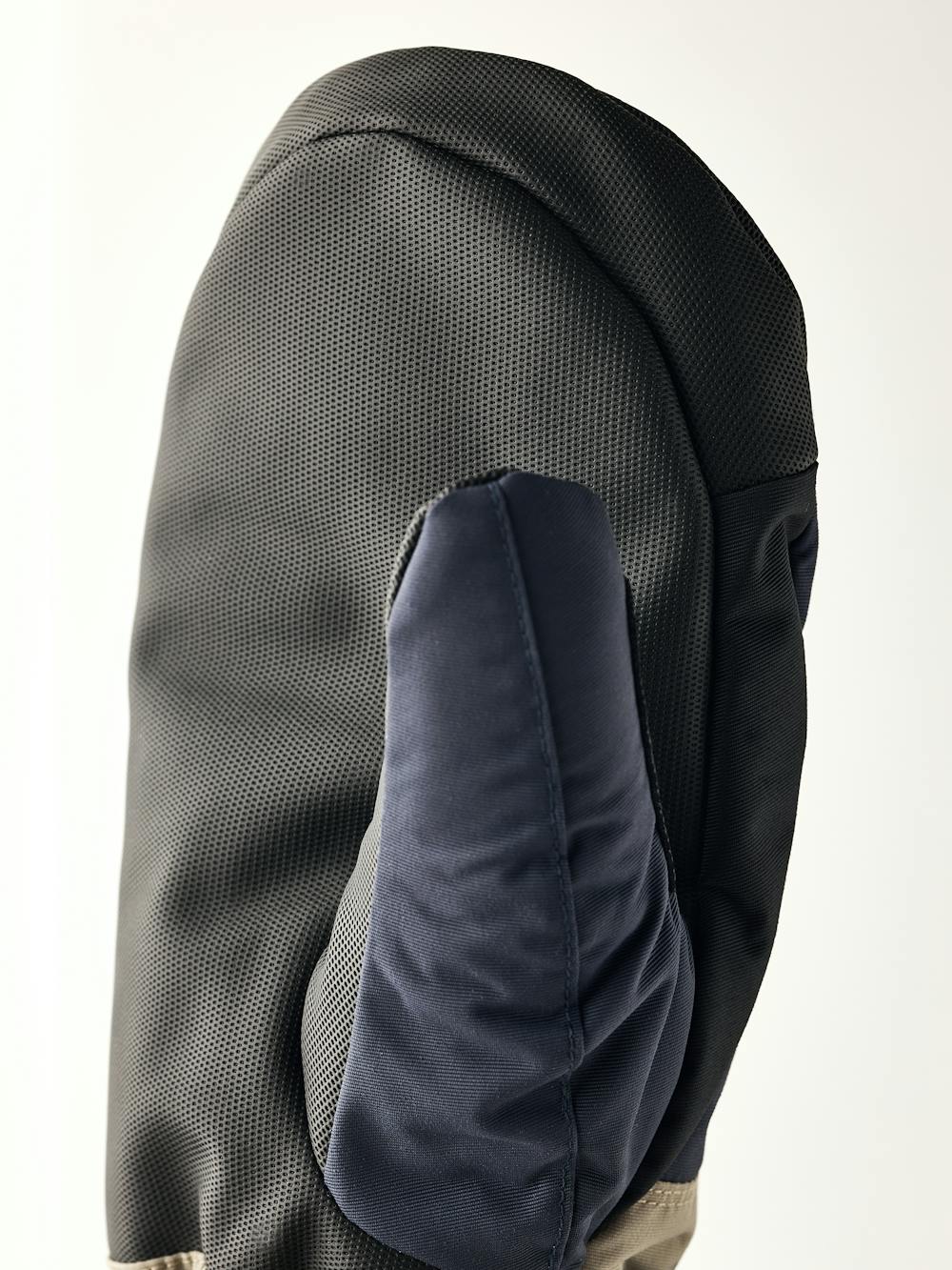 Blue and beige fabric mitten with black synthetic palm (2 of 5)