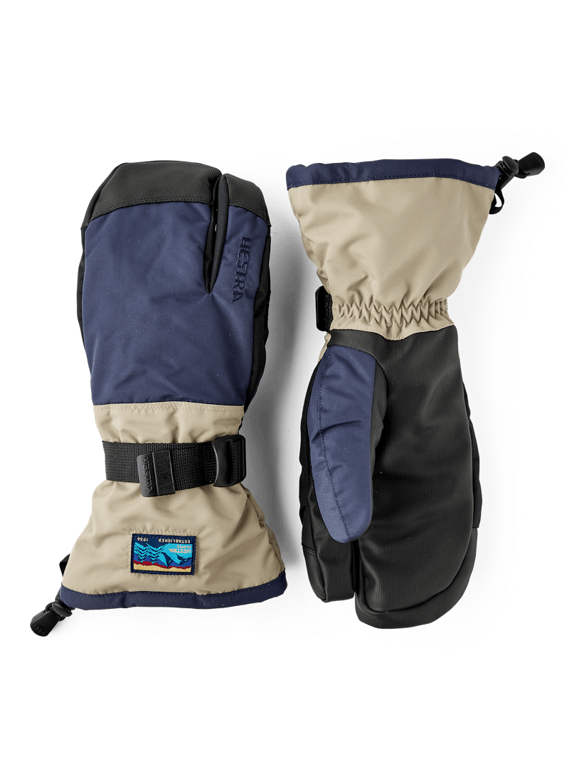 Blue and beige fabric three finger glove with black synthetic palm  (1 of 5)