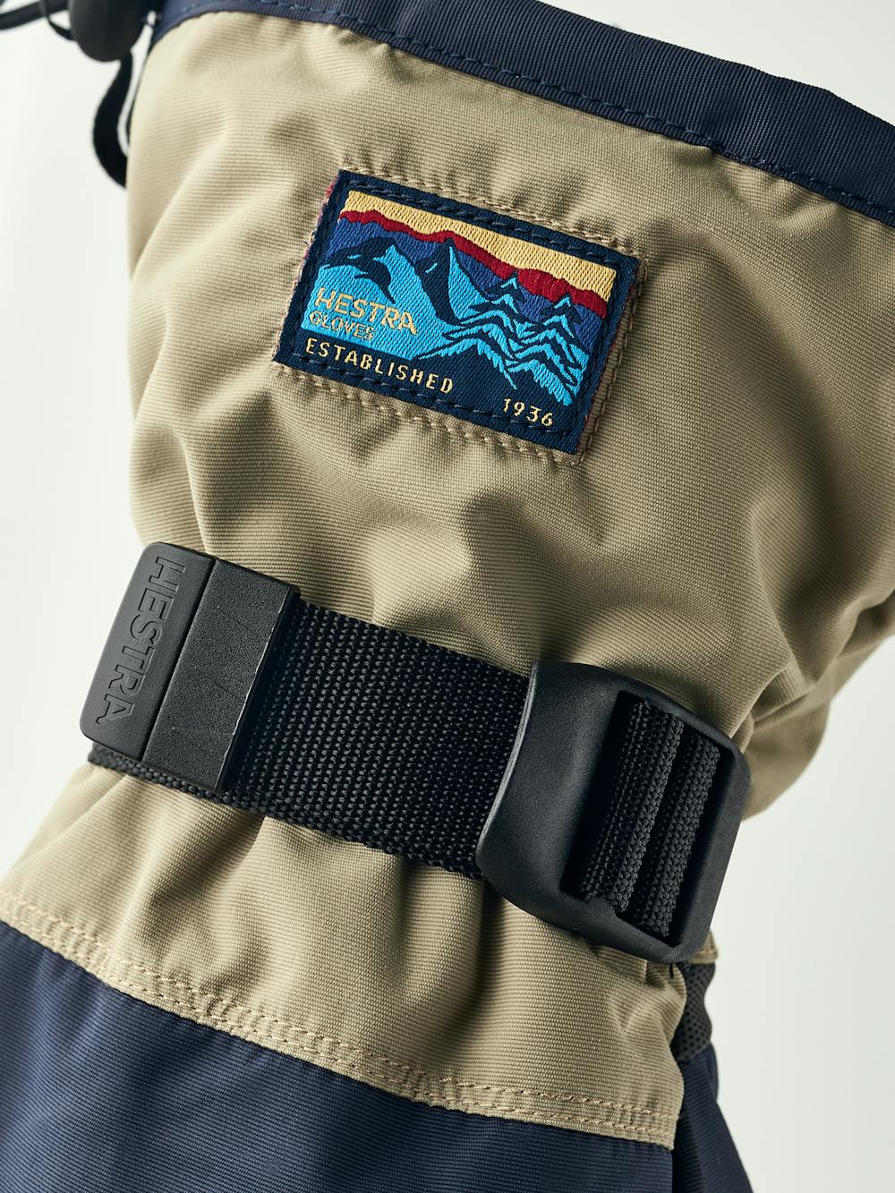 Blue and beige fabric three finger glove with black synthetic palm (5 of 5)