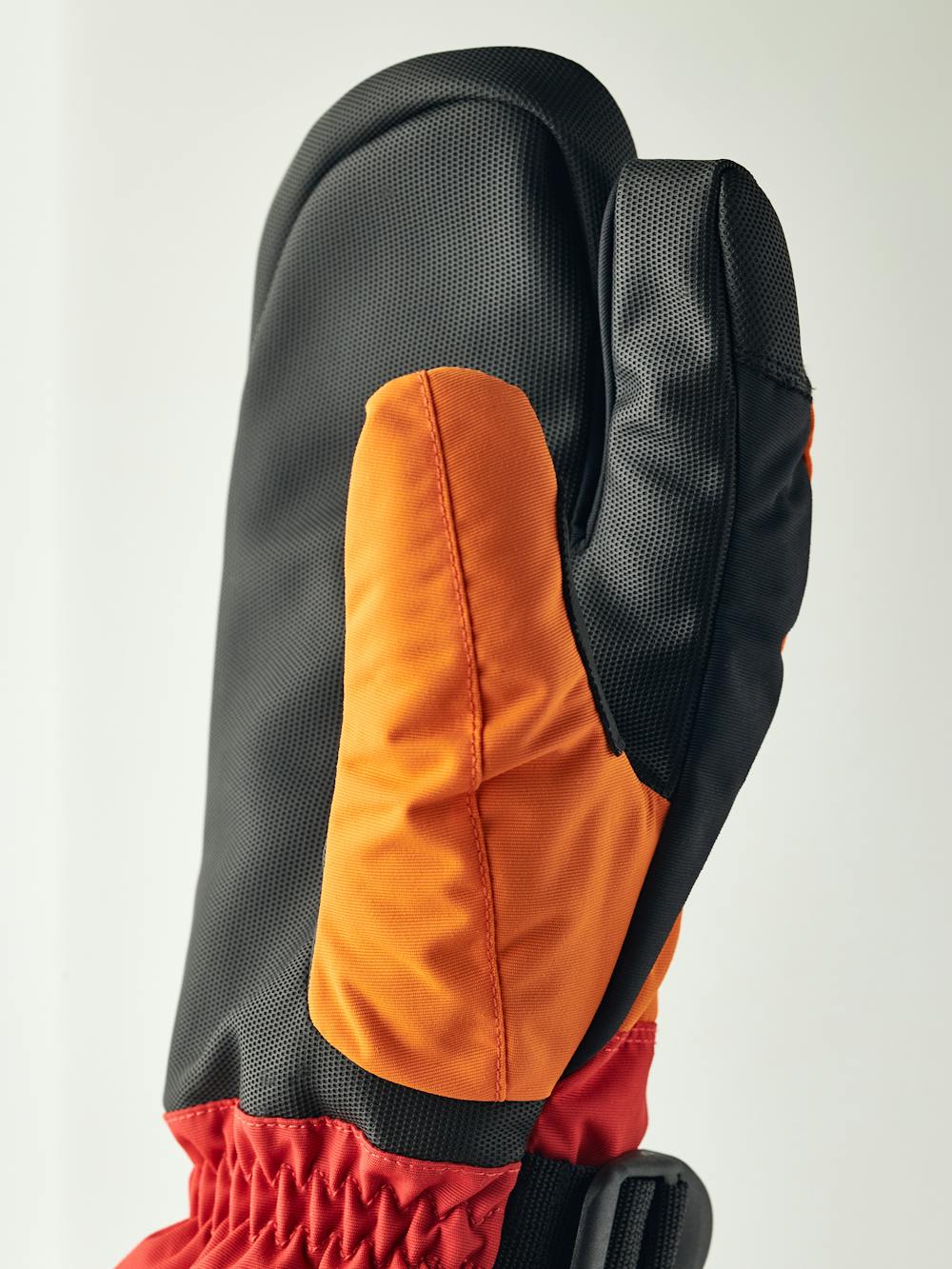 Orange and red fabric three finger glove with black synthetic palm  (4 of 5)