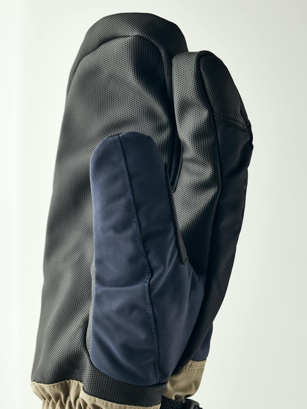 Blue and beige fabric three finger glove with black synthetic palm (3 of 5)