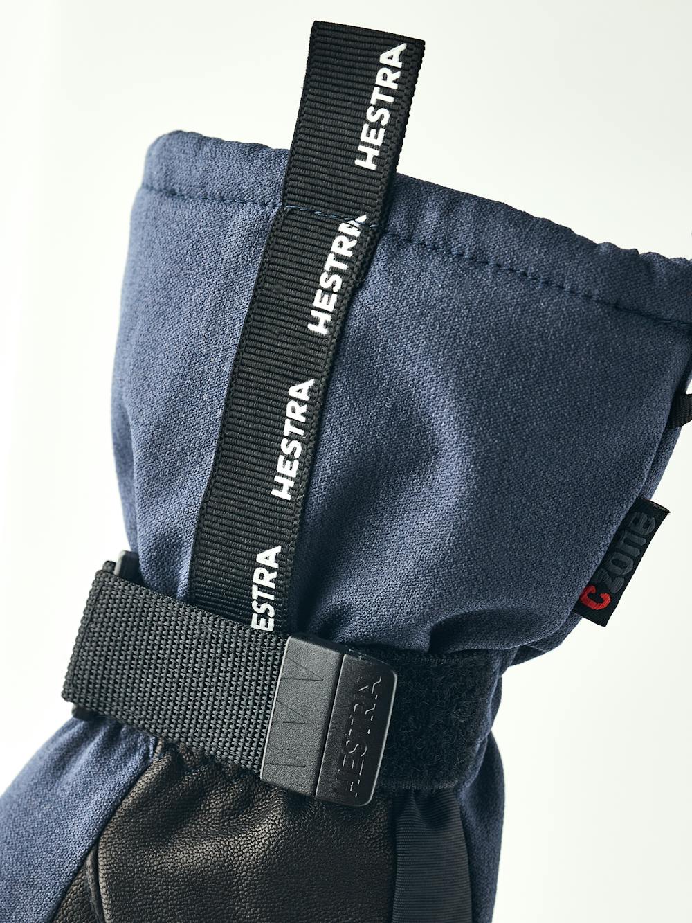 Dark blue ski glove with black goat leather palm and wrist adjustment (6 of 6)